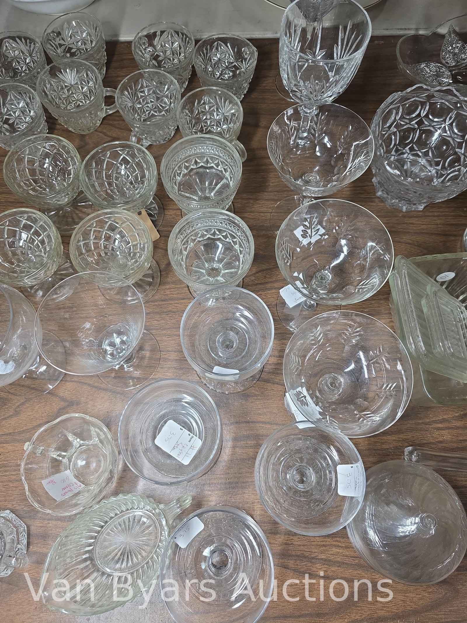 Clear glass stems, pitchers, competes and more. Including Heisey, INV. 2323 - 6
