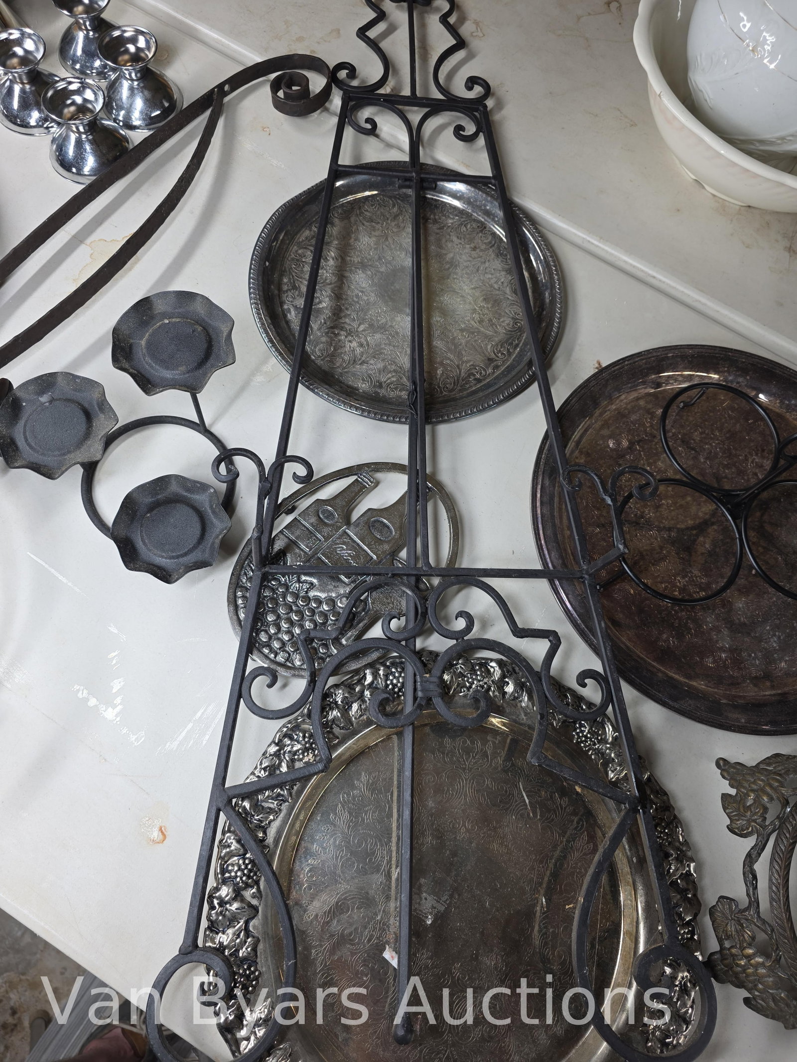 Misc. Metal items. Easel, sconces, trays and more, INV. 2325 - 4