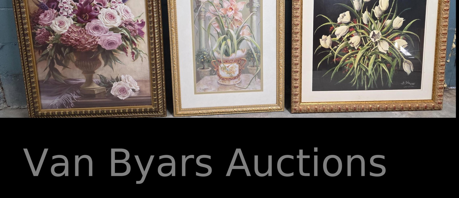 Three Floral Scenes, INV. 2154: Square frame 34.25 x 34.25 inches