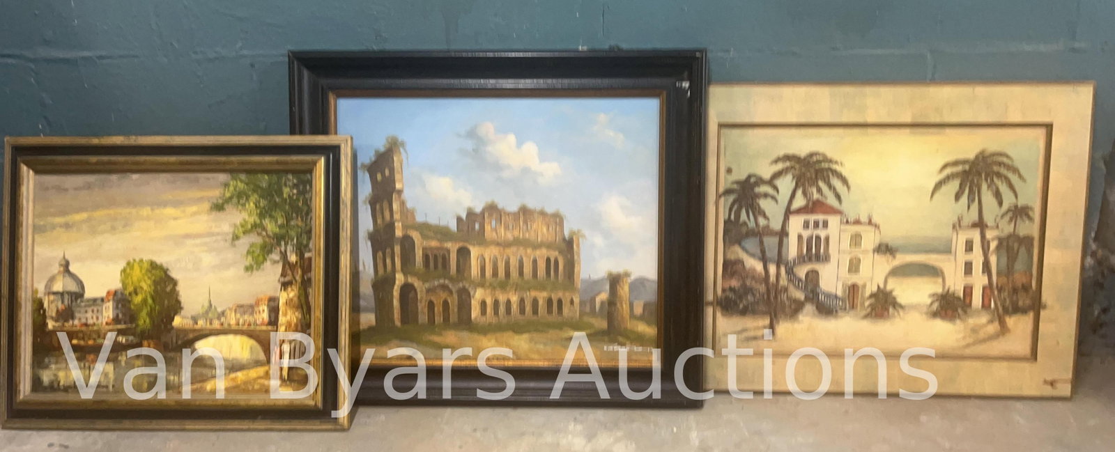 Three Townscapes, INV. 2248: Largest approx. 25 x 29.5 x 1.5 inches.