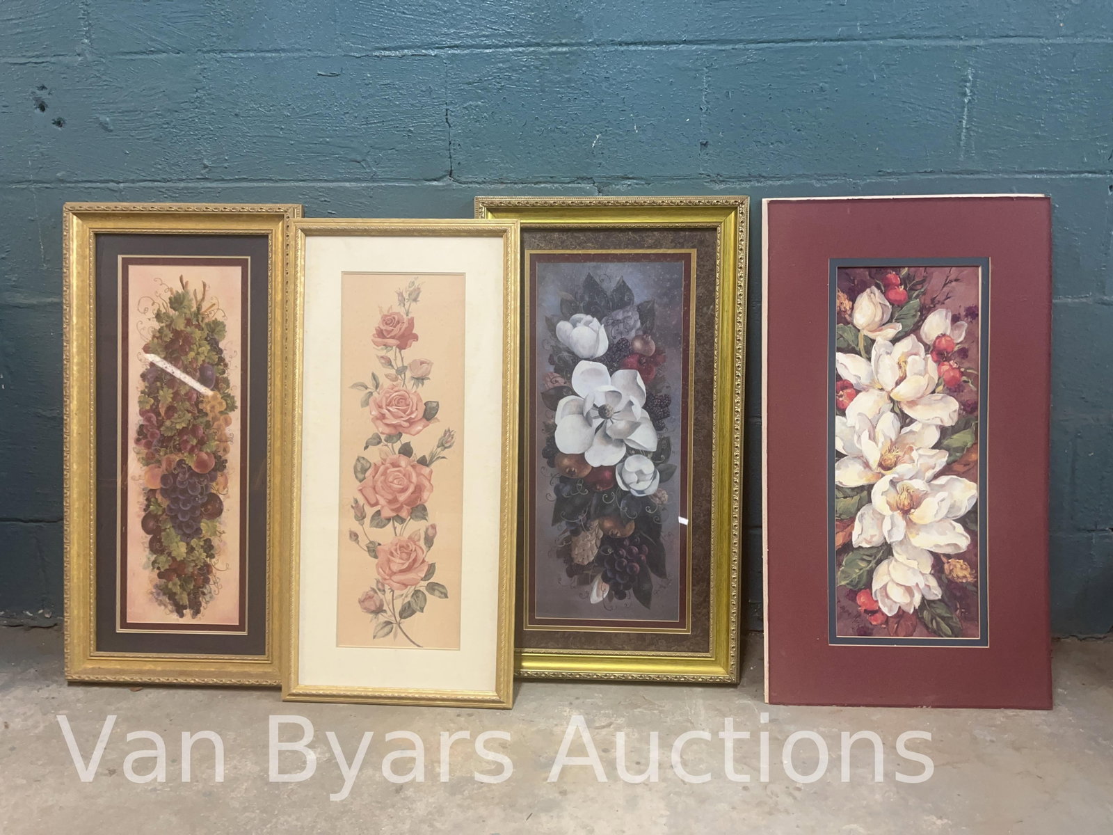 Four Framed Floral and Still Life Artwork, INV. 2251: Largest approx. 32 x 17.5 x 1.5 inches.
