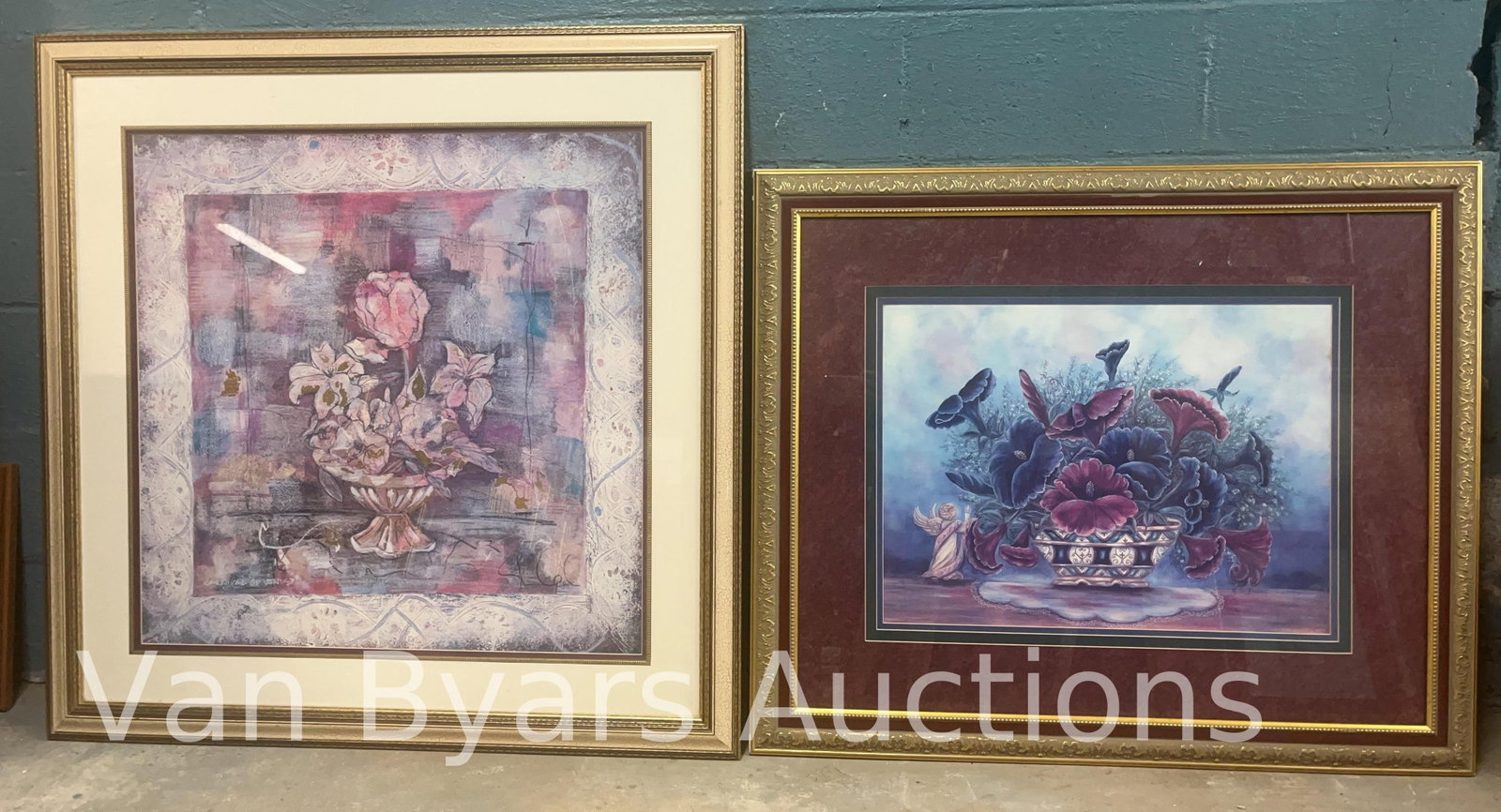 Two Large Framed Florals, INV. 2244: Largest approx. 40 x 40 x 1 inches.