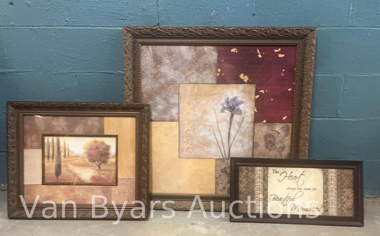 Three Framed Home Decor Art, INV. 2241: Largest approx. 33 x 33 x 1.75 inches