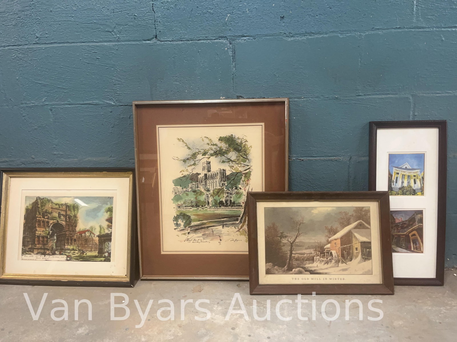 Four Framed Artworks, incl. West Point Military Academy, INV. 2268: Largest approx 24.5 x 21 x 1.5 inches.