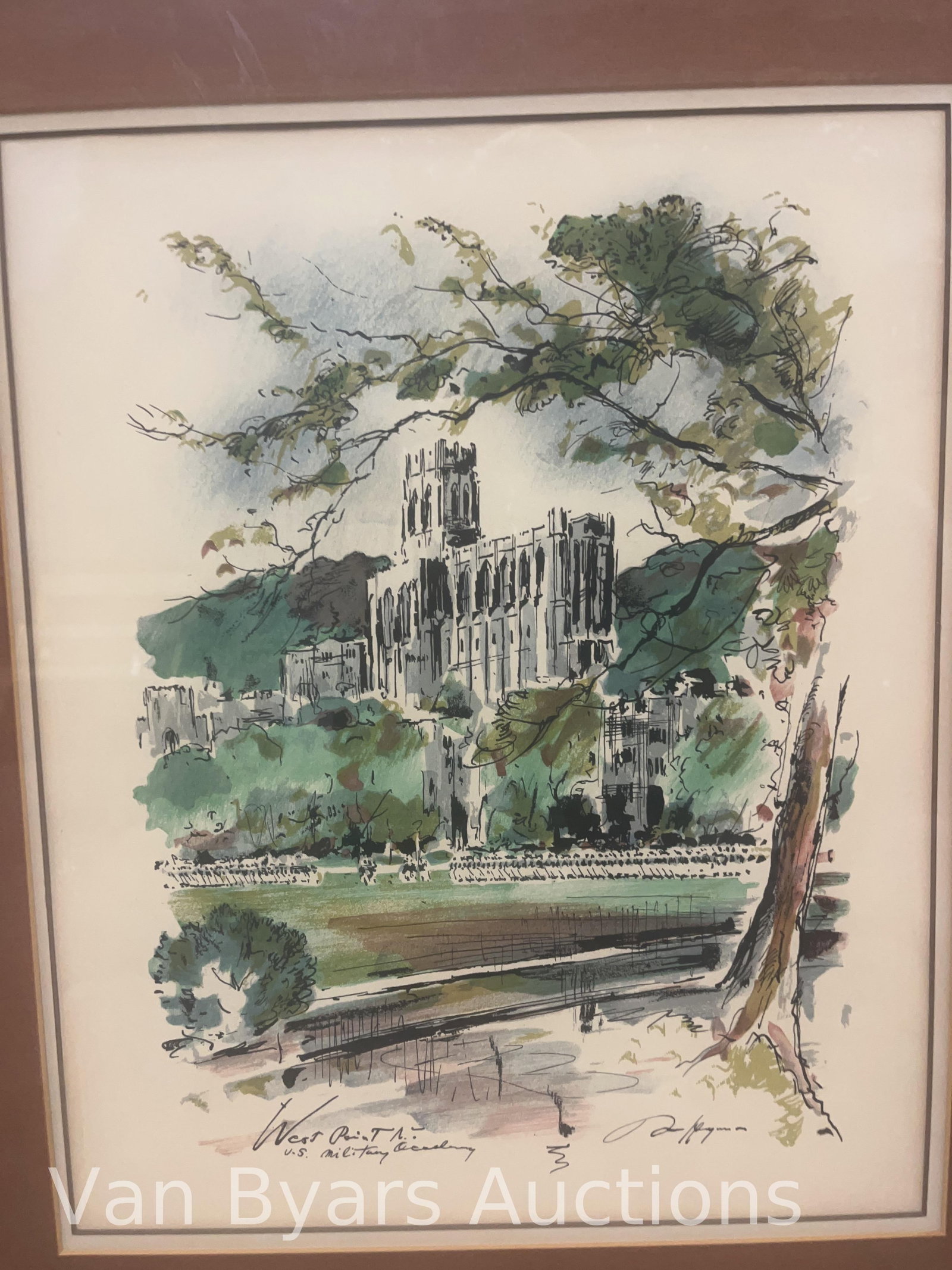 Four Framed Artworks, incl. West Point Military Academy, INV. 2268 - 2
