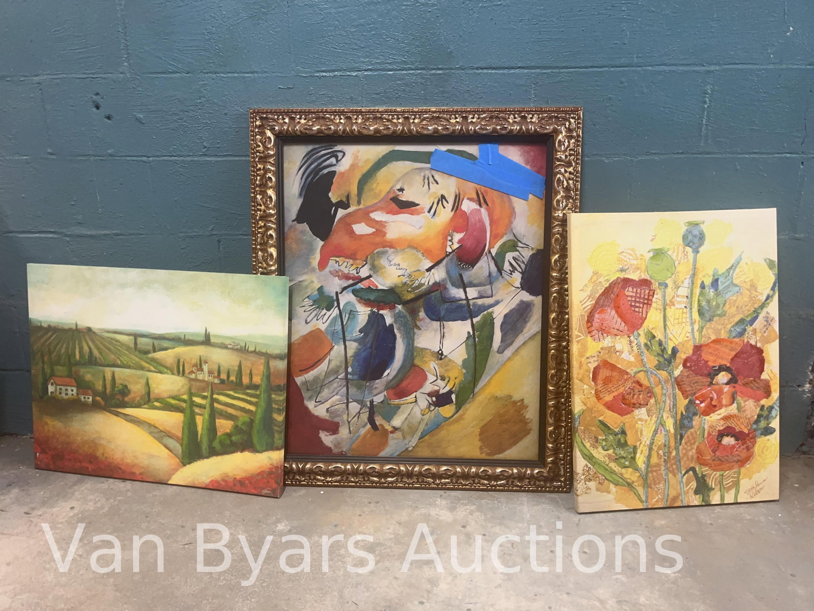 Three Artworks, INV. 2269: Largest approx. 38 x 32 x 2 inches.