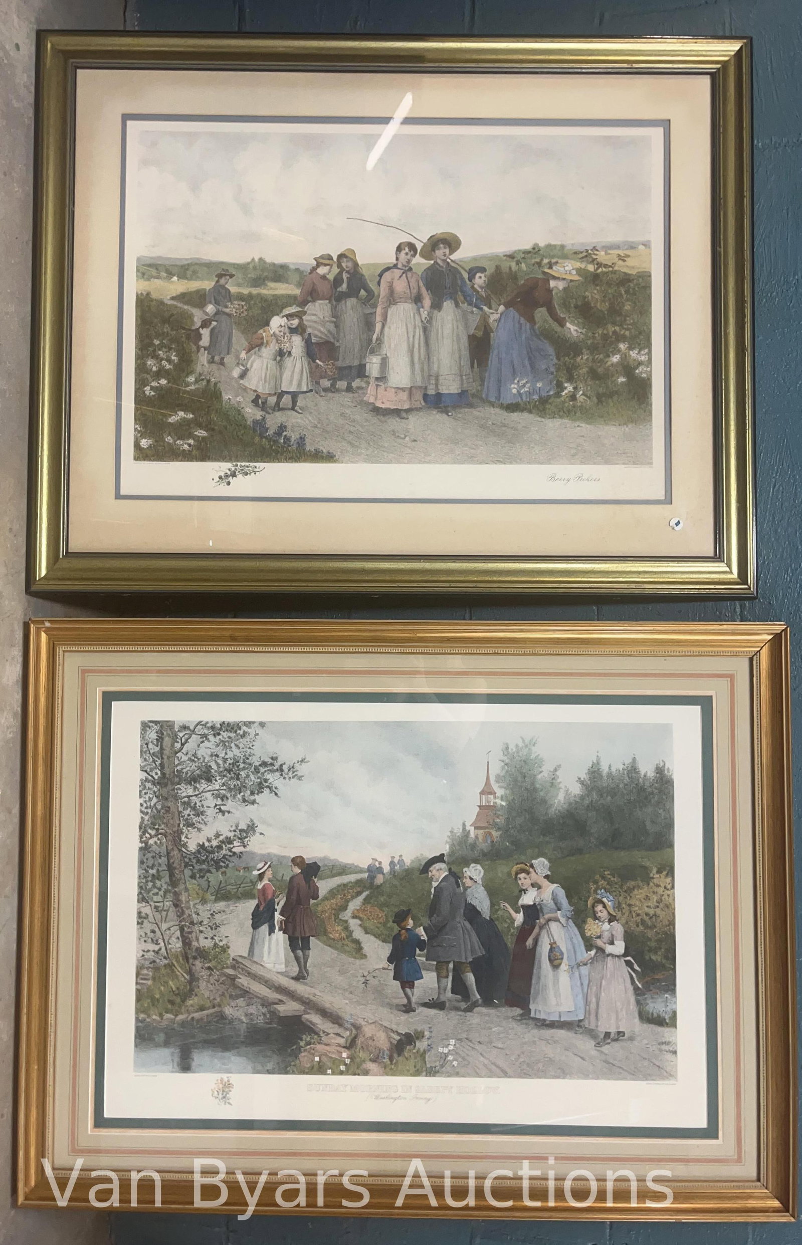 Two Large Framed Townspeople Scene, INV. 2245: Largest approx. 33 x 43.5 x 1.5 inches.