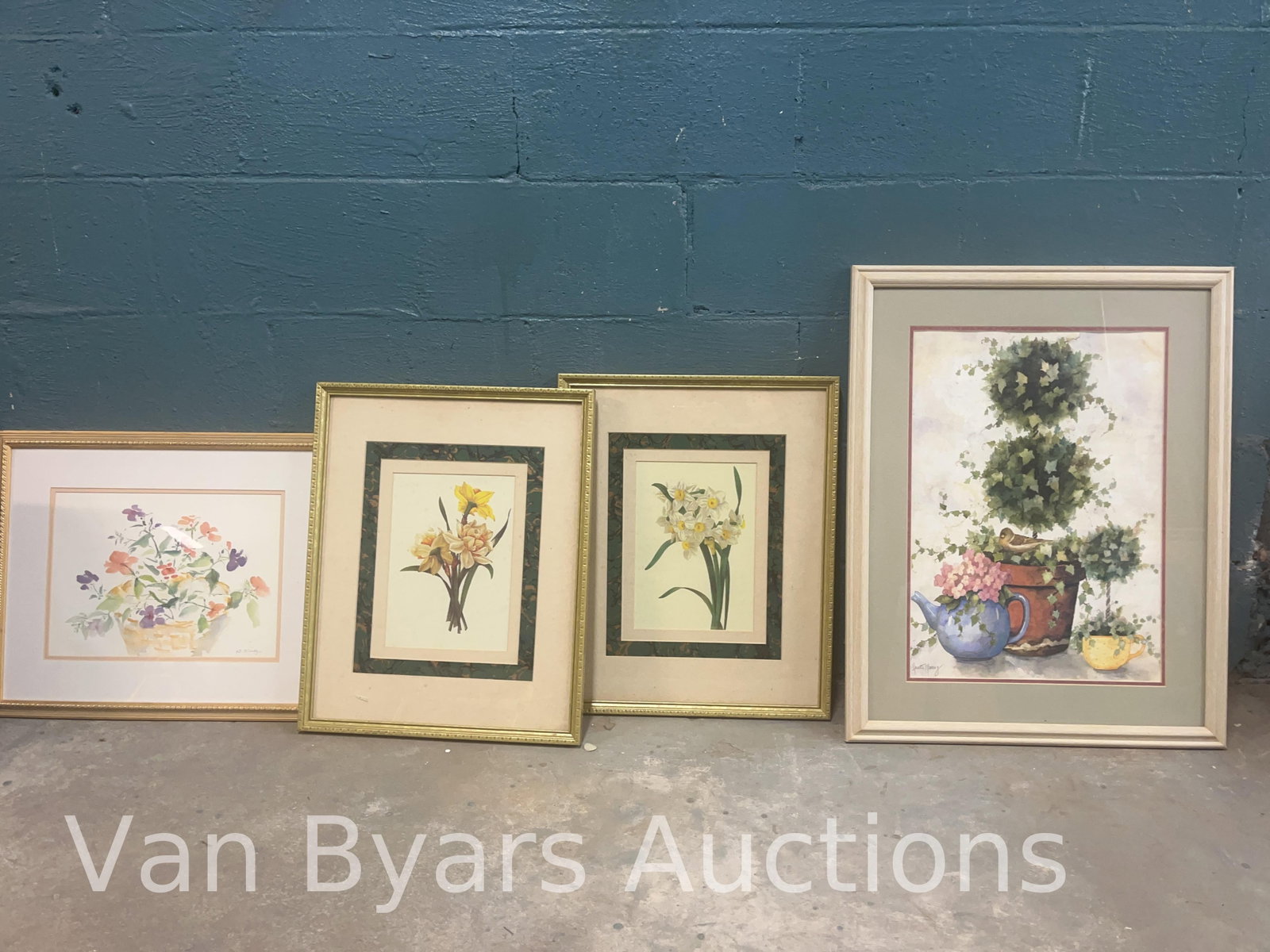 Four Floral Artworks, INV. 2270: Largest approx. 28.5 x 22 x 1 inches