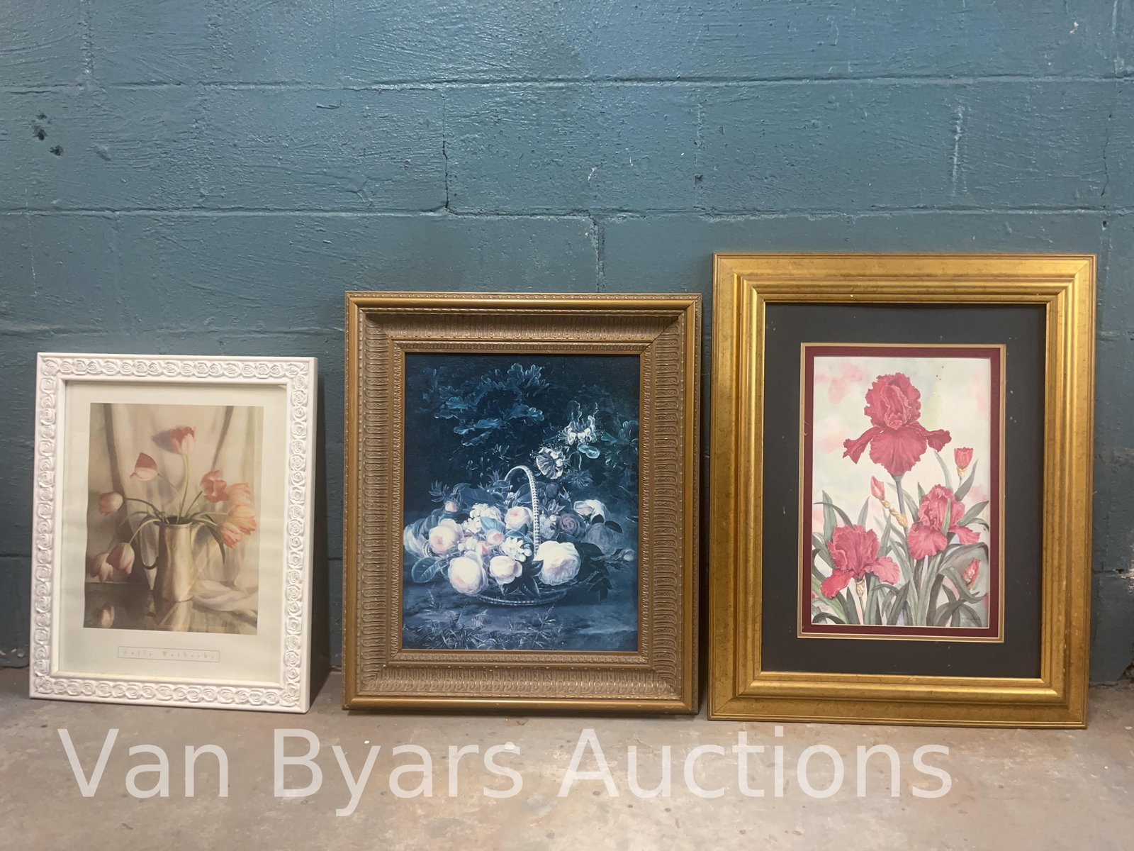 Three Floral Artworks, INV. 2271: Largest approx. 31 x 24 x 2 inches.