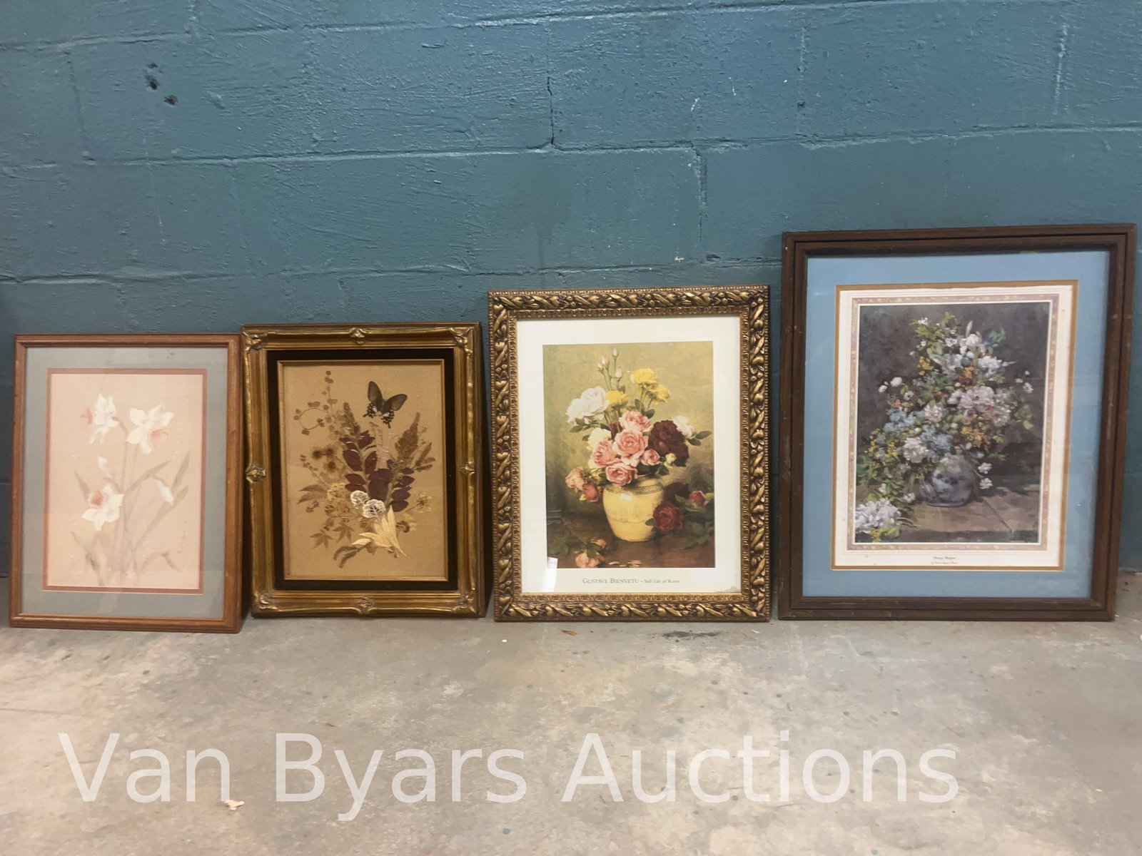 Four Floral Themed Artworks, INV. 2277: Largest approx. 27 x 23 x 1 inches.
