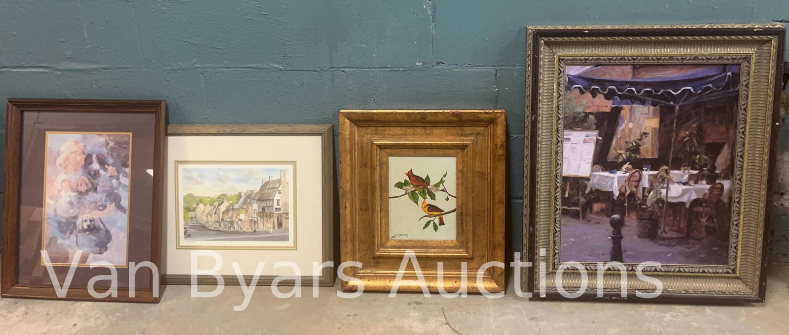 Four Assorted Artworks, INV. 2287: One with small puncture to canvas, lower left. See photos. Largest approx. 30 x 25.5 x 2.25 inches