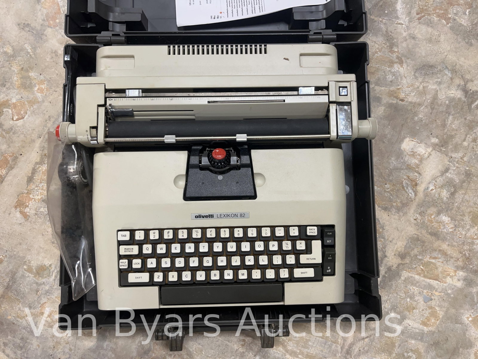 Olivetti Lexikon 82 Typewriter with Papers and Original Box, INV. 2222 (1 of 5)