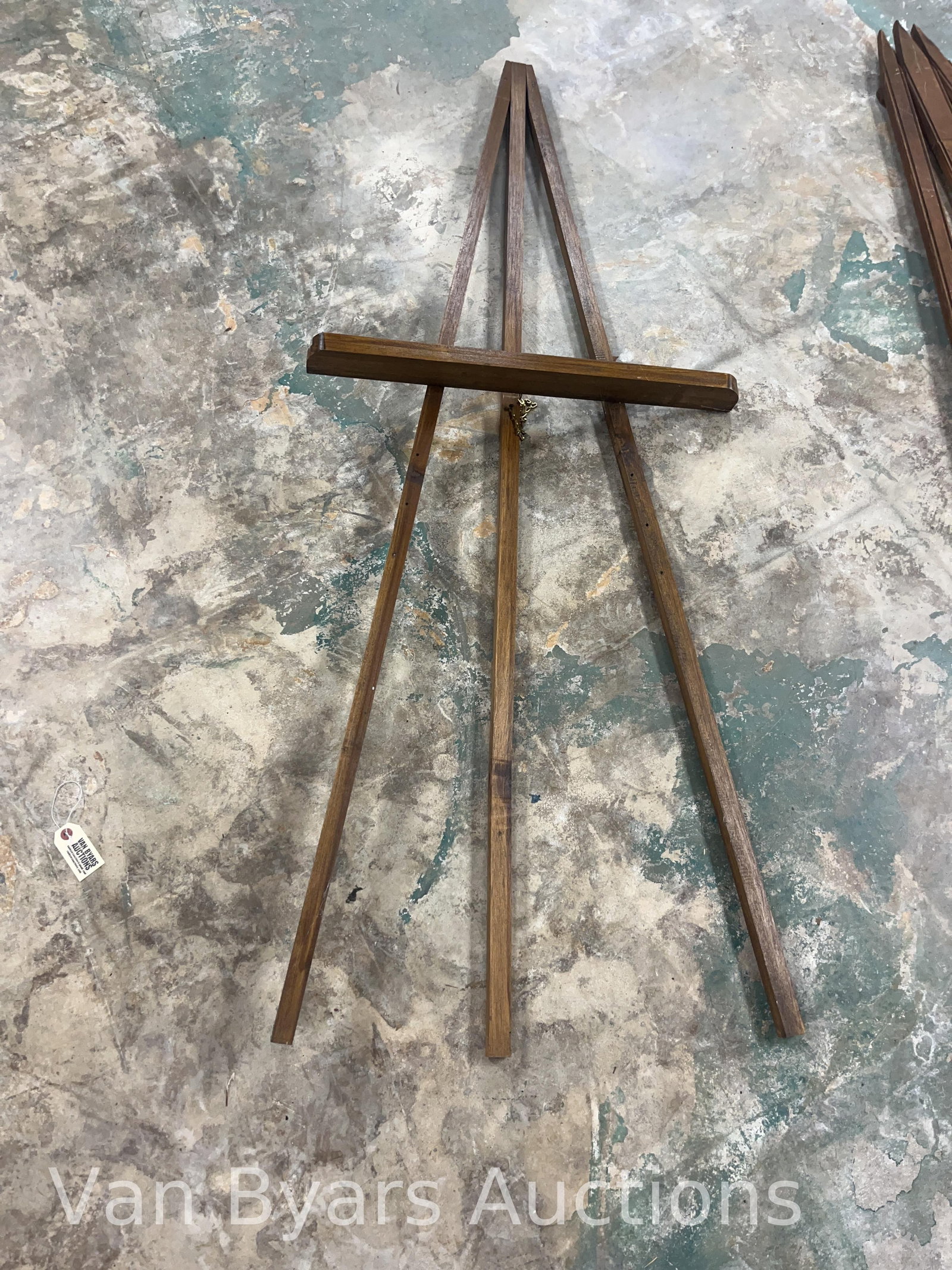 Two Wood Easels, INV. 4013: Approx. largest 58.5 x 24 x 30 inches.