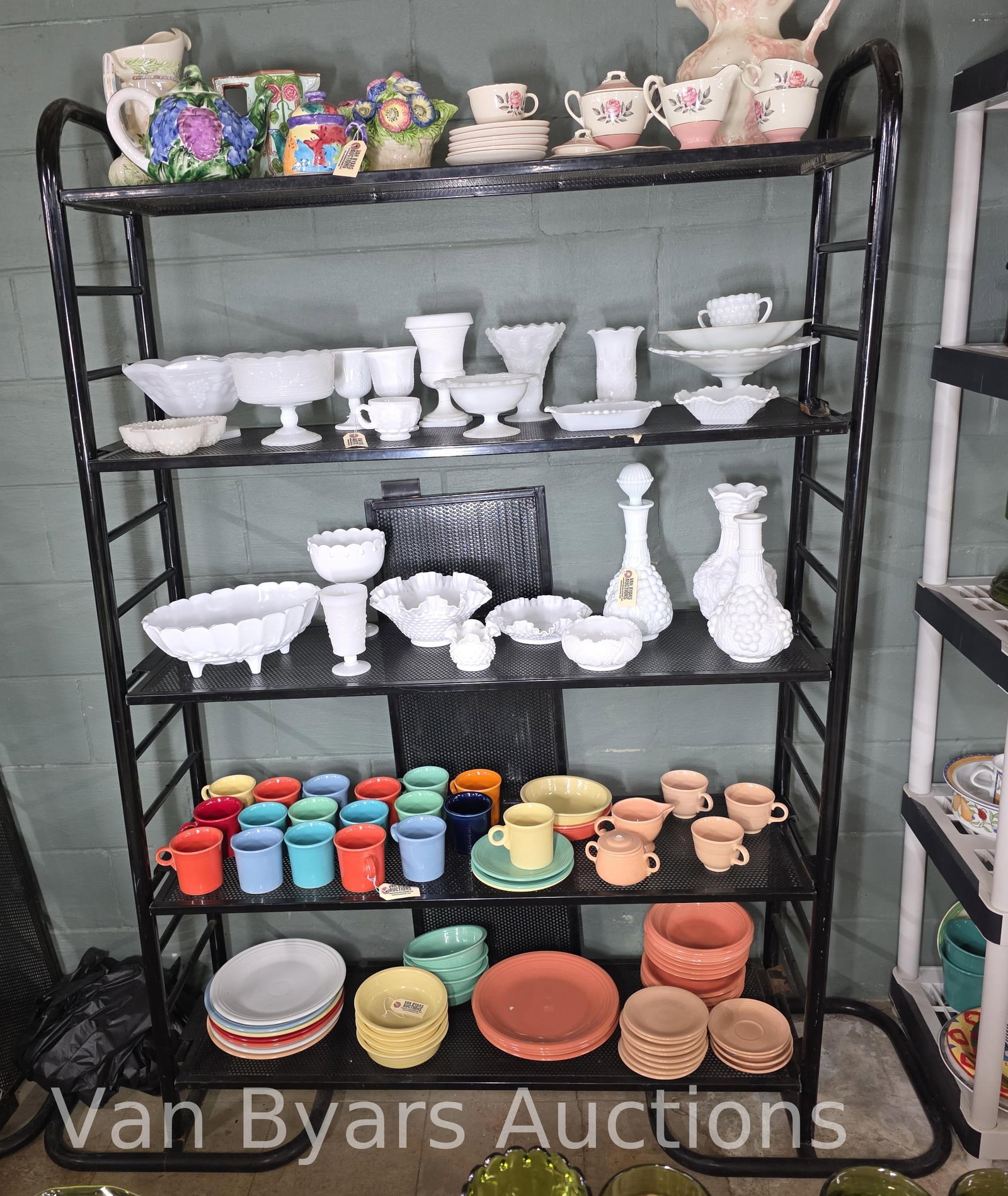 Three Black Metal Shelving Units, Interlocking, INV. 4008: Not including contents. All breakdown. Single unit. approx. 73.25 x 48 x 18 inches. Double unit approx. 73.25 x 95 x 18 inches.