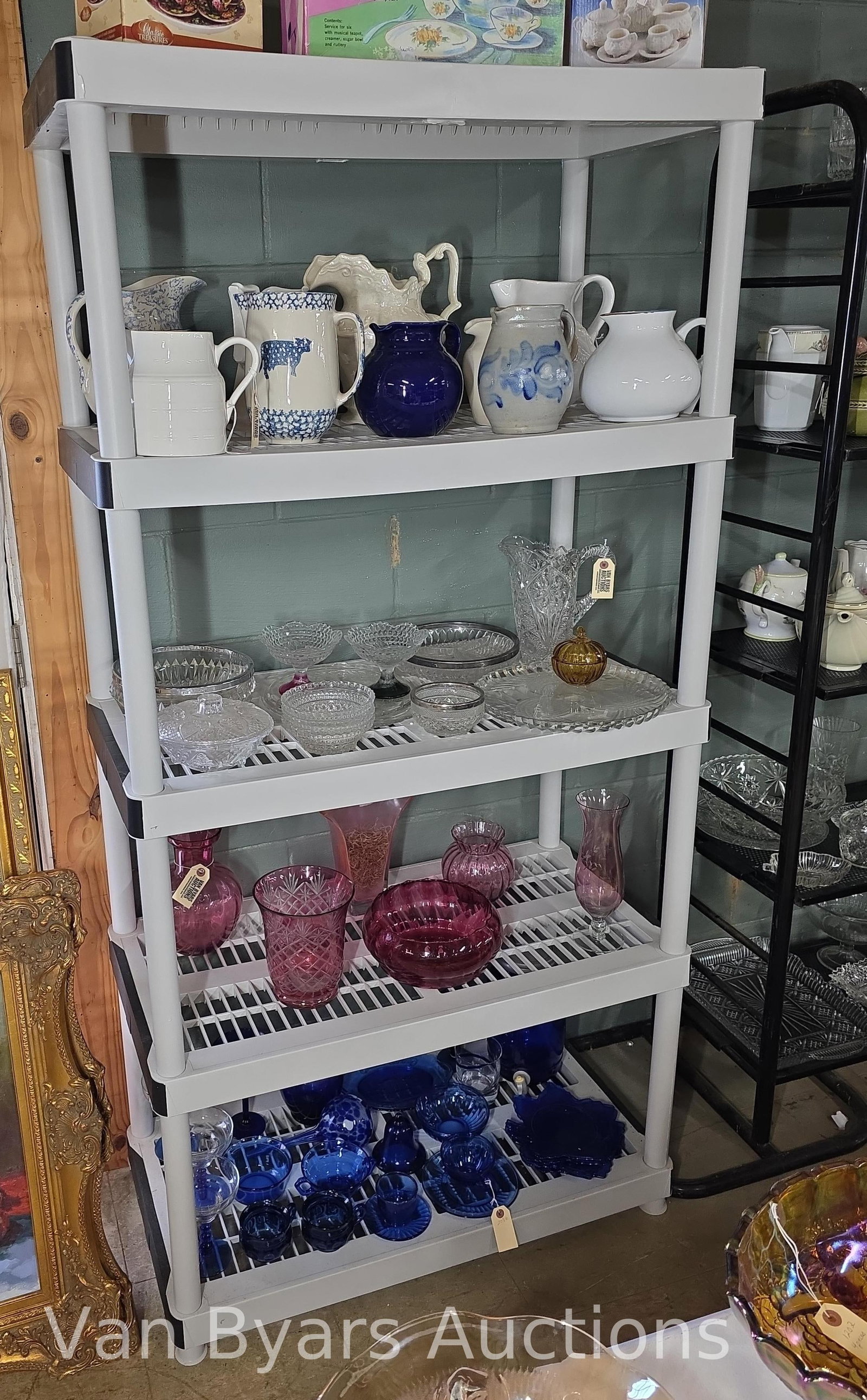 Three White and Black Breakdown Shelving Units, INV. 4007: Not including contents. All breakdown. Each approx. 72.75 x 35.5 x 18 inches.