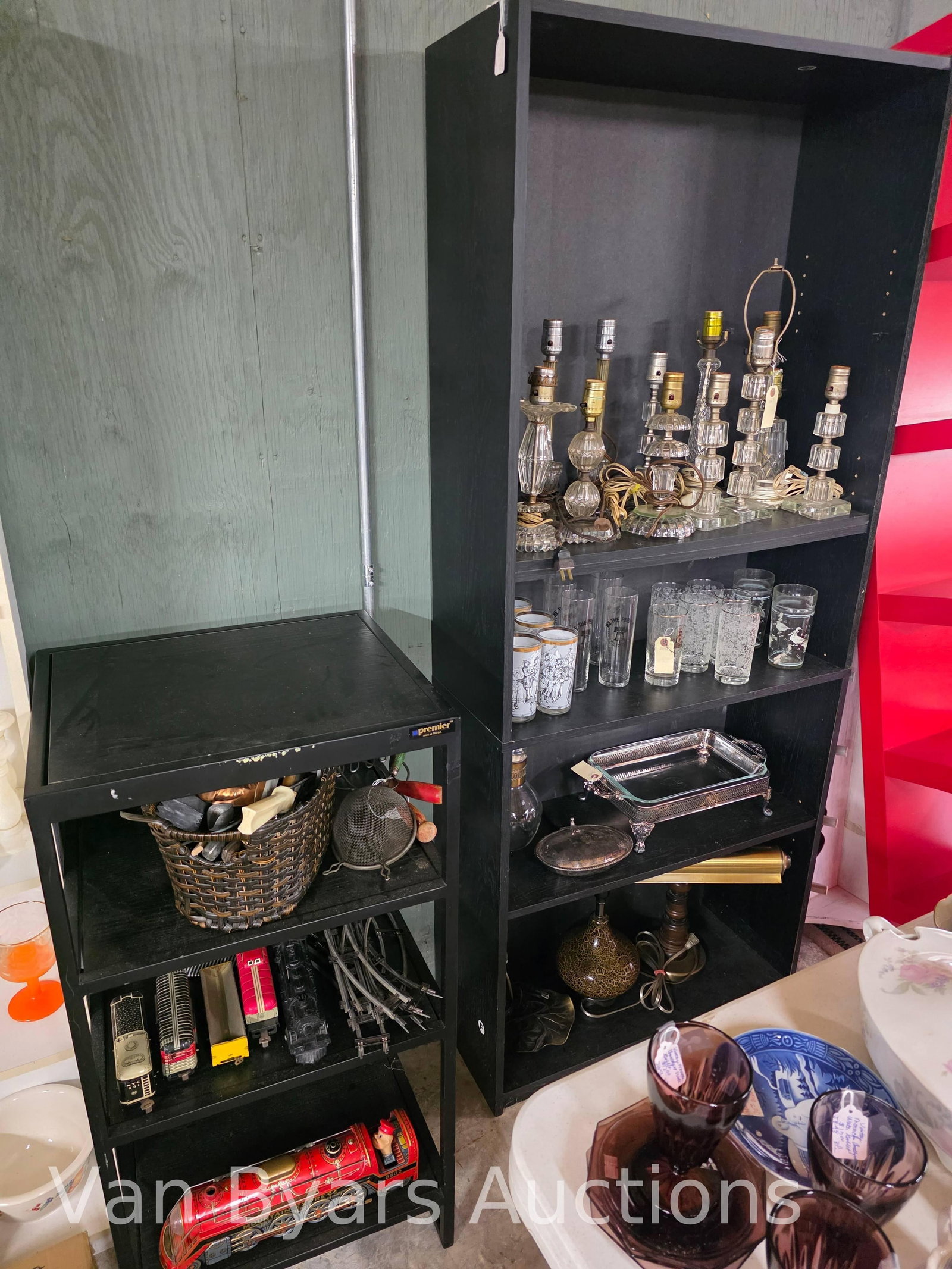 Two Black Shelving Units / Bookcases, INV. 4010: Not including contents. Tallest approx. 72 x 29.75 x 12 inches.