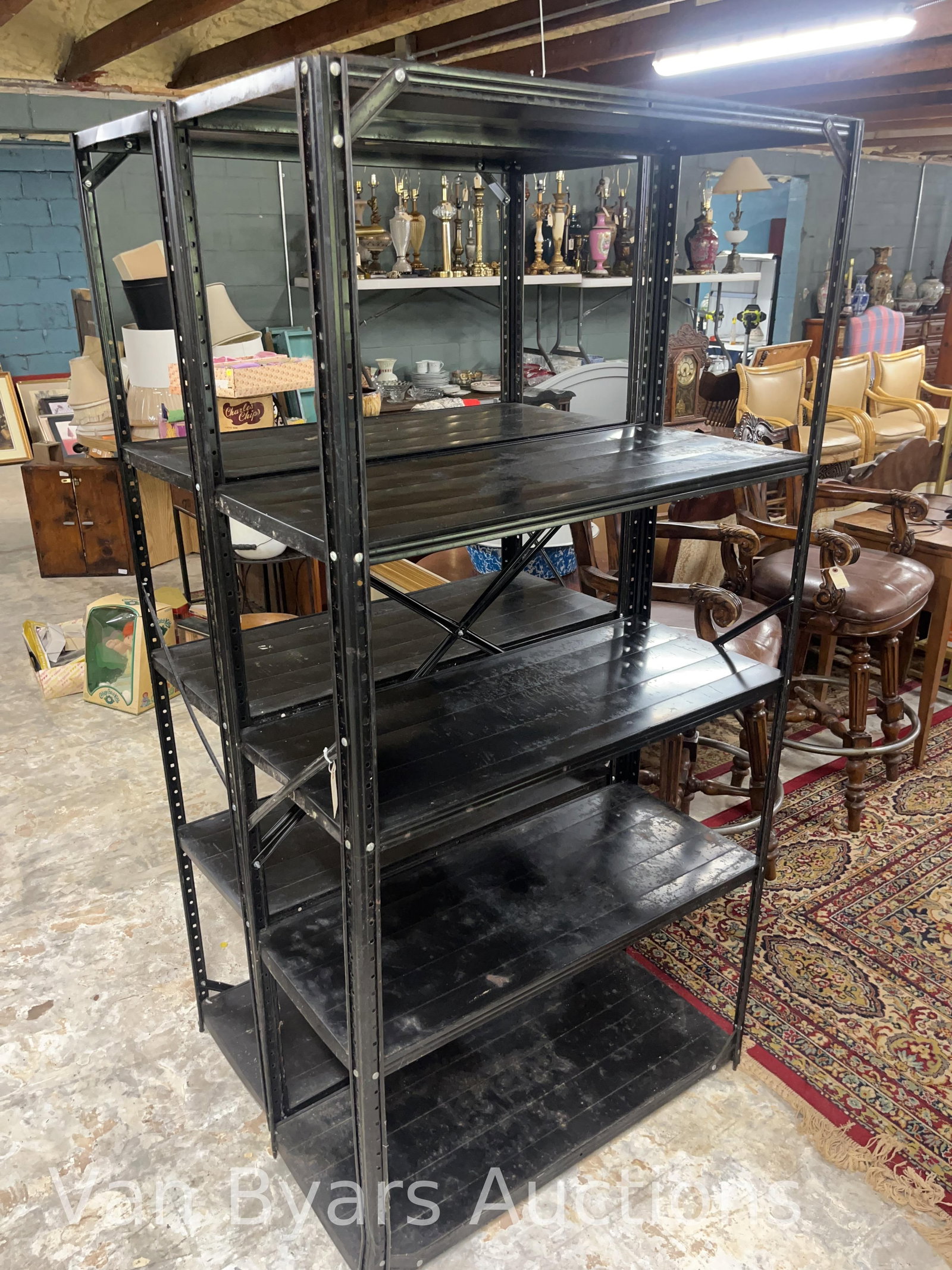 Two Black Metal Shelving Units, INV. 4020: Each approx. 72 x 36.5 x 16.5 inches. 