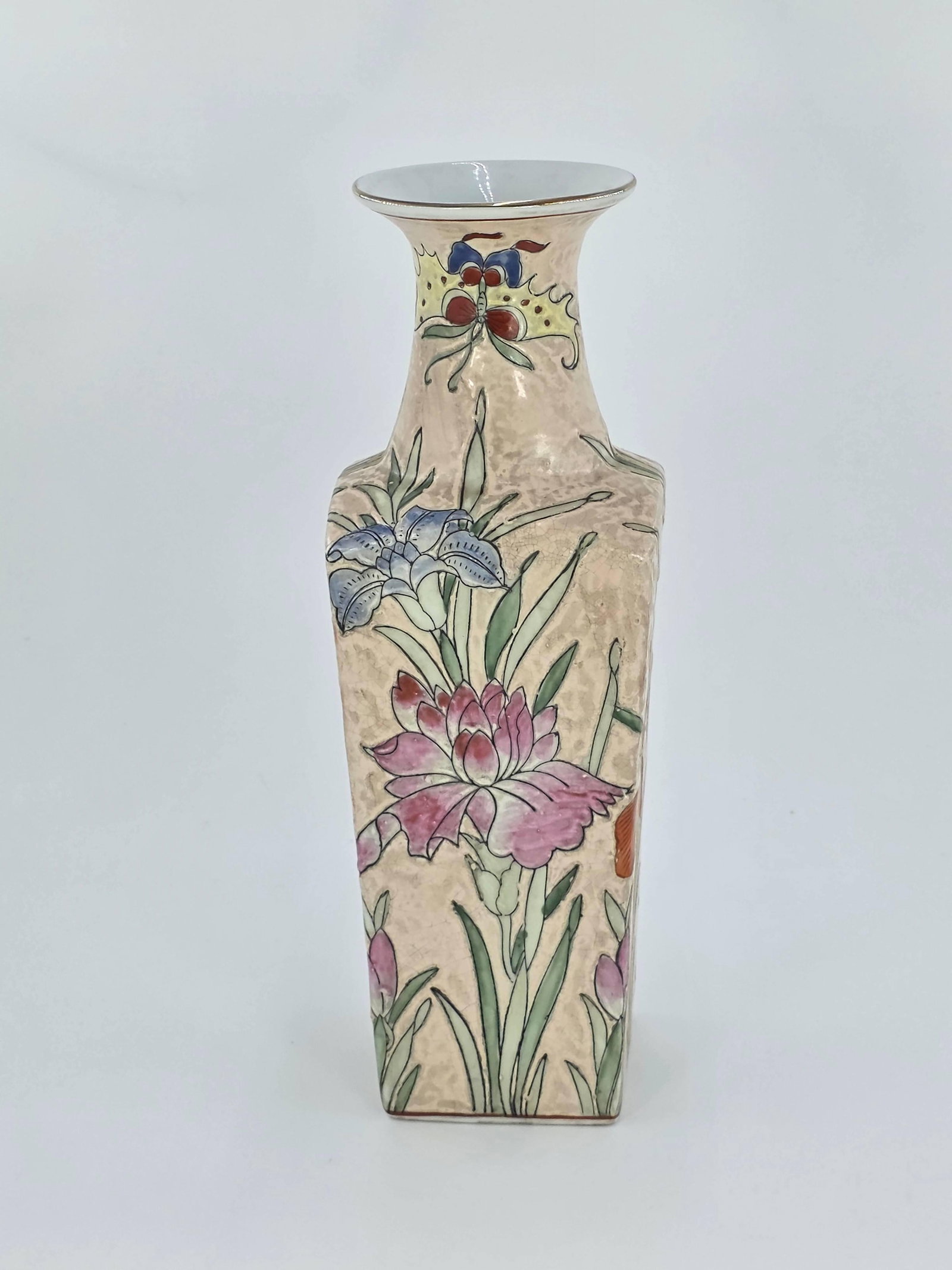 Macau Porcelain Vase, INV. 1088: Butterfly and floral design. Approx. 14 1/8" height. With marking.