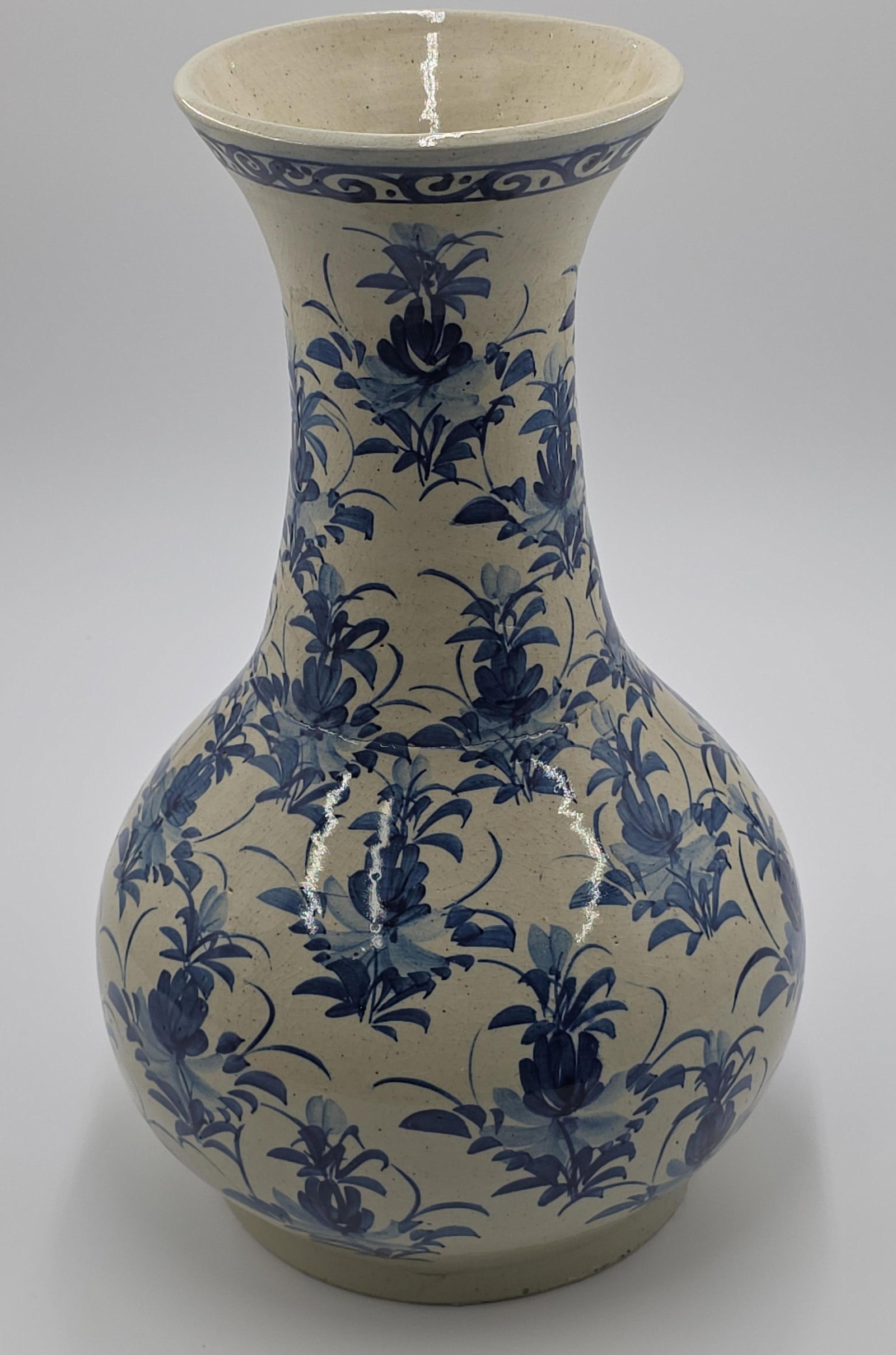 Chinoiserie Blue and White Vase, INV. 1014: 12 1/4" height