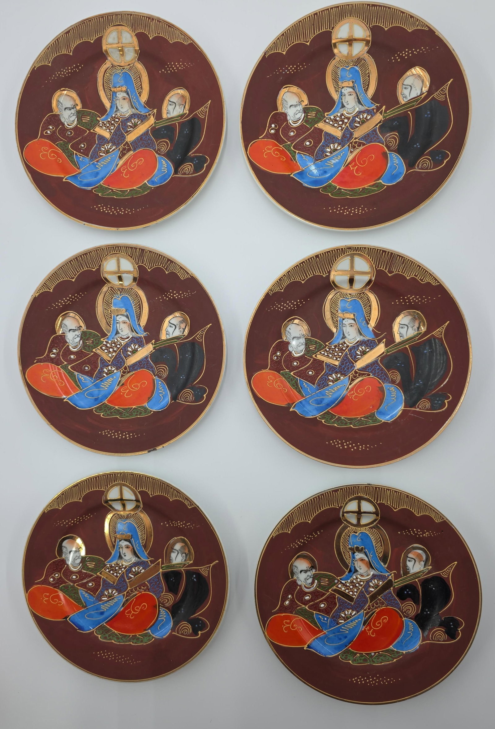 Set of 6 Japanese Kutani Satsuma Moriage Plates, INV. 1024 (1 of 3)