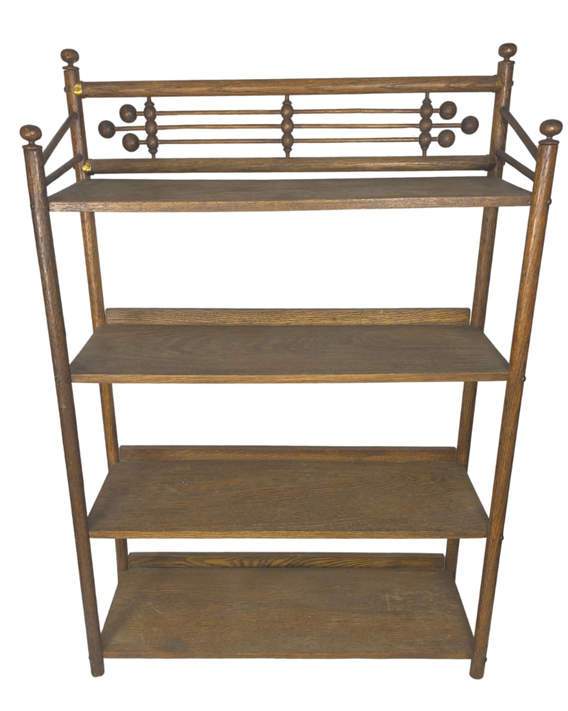 Antique Victorian-era 4-tier Stick and Ball etagere or shelf: Approx. 36 x 25 x 9 inches.