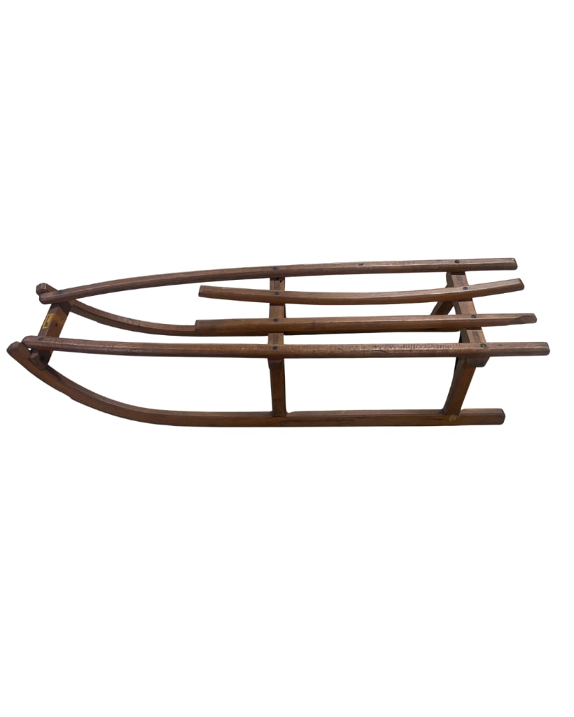 Vintage German Wood Sled, Helmut Richter, INV. 3047: Approx. 10.34 x 48 x 14 inches