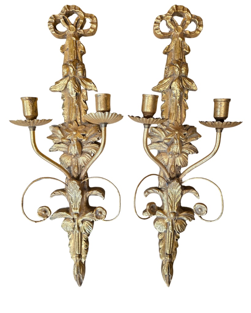 Pair Louis XVI Sconces, INV. 1273: Each approx. 22 x 4 inches.