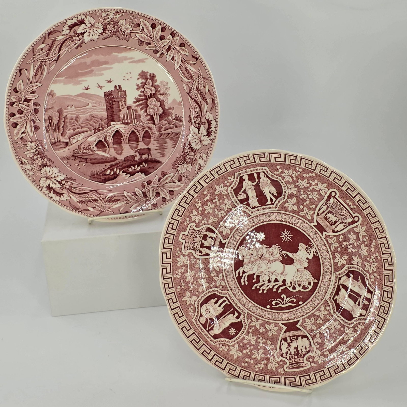 2 Spode Archive Collection Plates, INV. 1044: "Lucano" and "Greek" plates. 10 3/8" dia. of largest plate.