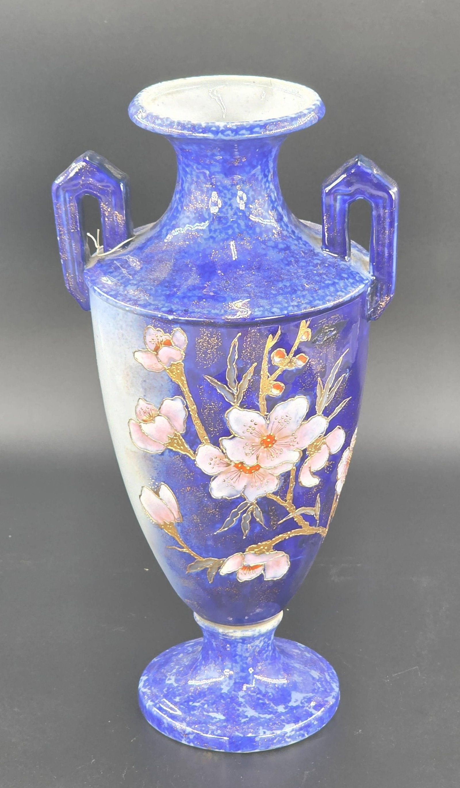 Rathbone T & Co. Victor England Blue and Gold Vase, INV. 1227: Approx. height 13". With marking.