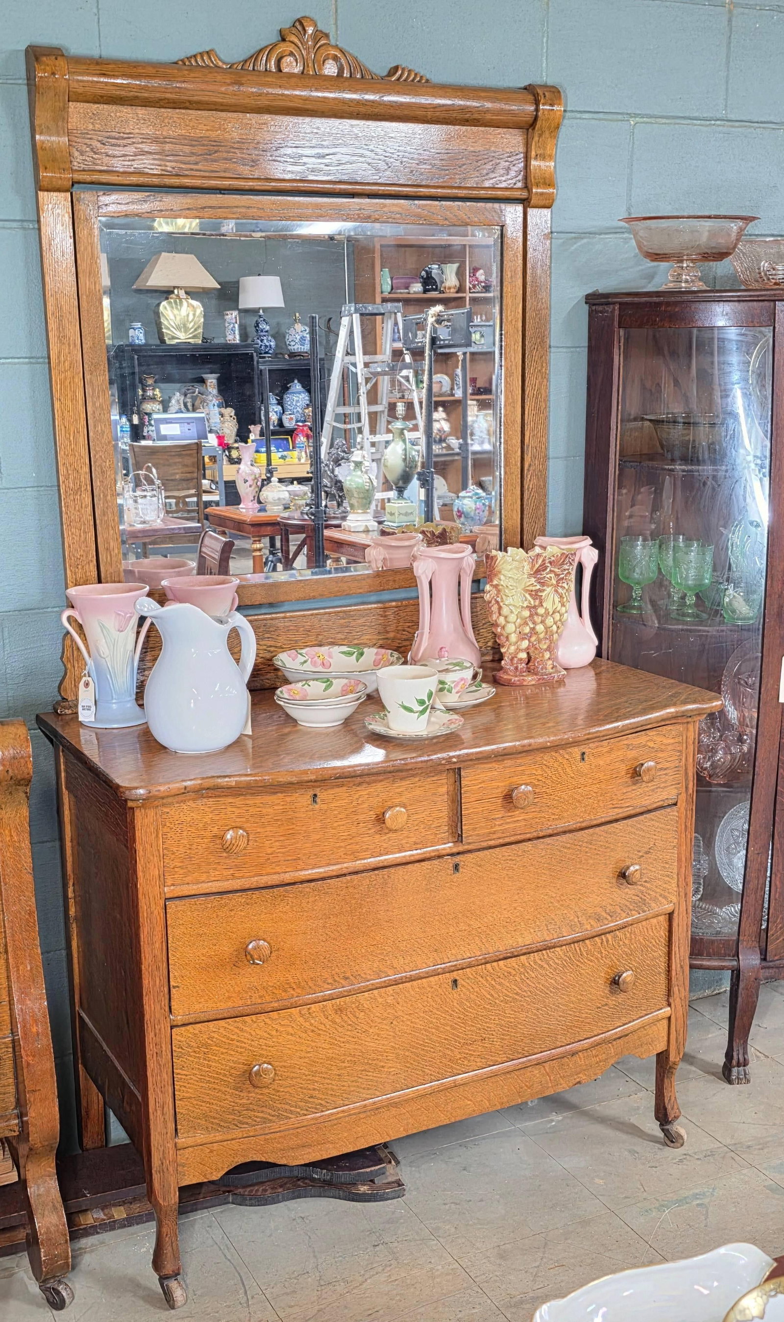 Oak Mirrored Dresser, INV. 3025 (1 of 6)