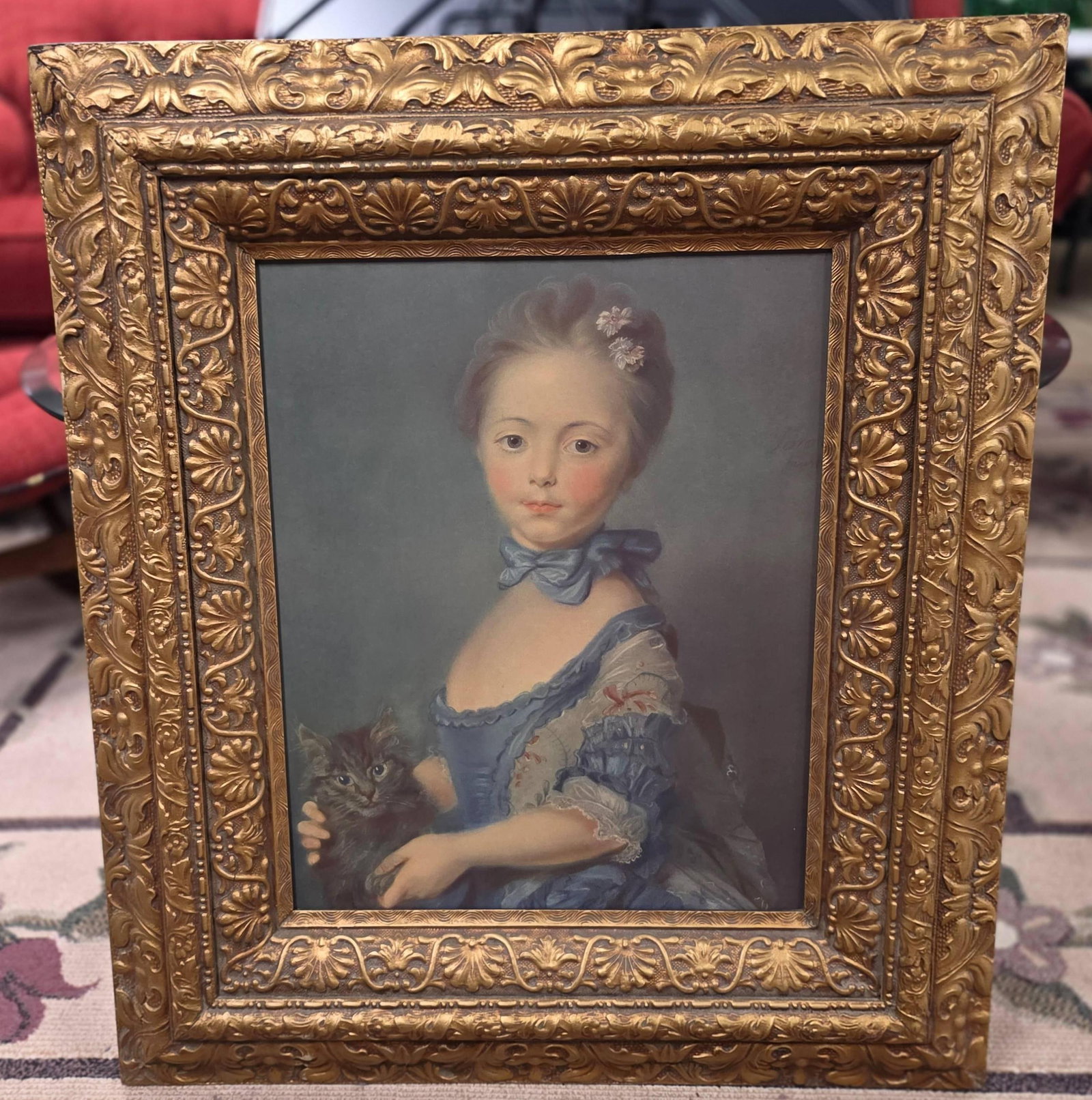 Jean-Baptiste Perronneau ?Girl with a Kitten? Turnstile Print INV 1267: Frame 31 x 27 x 2.25 inches