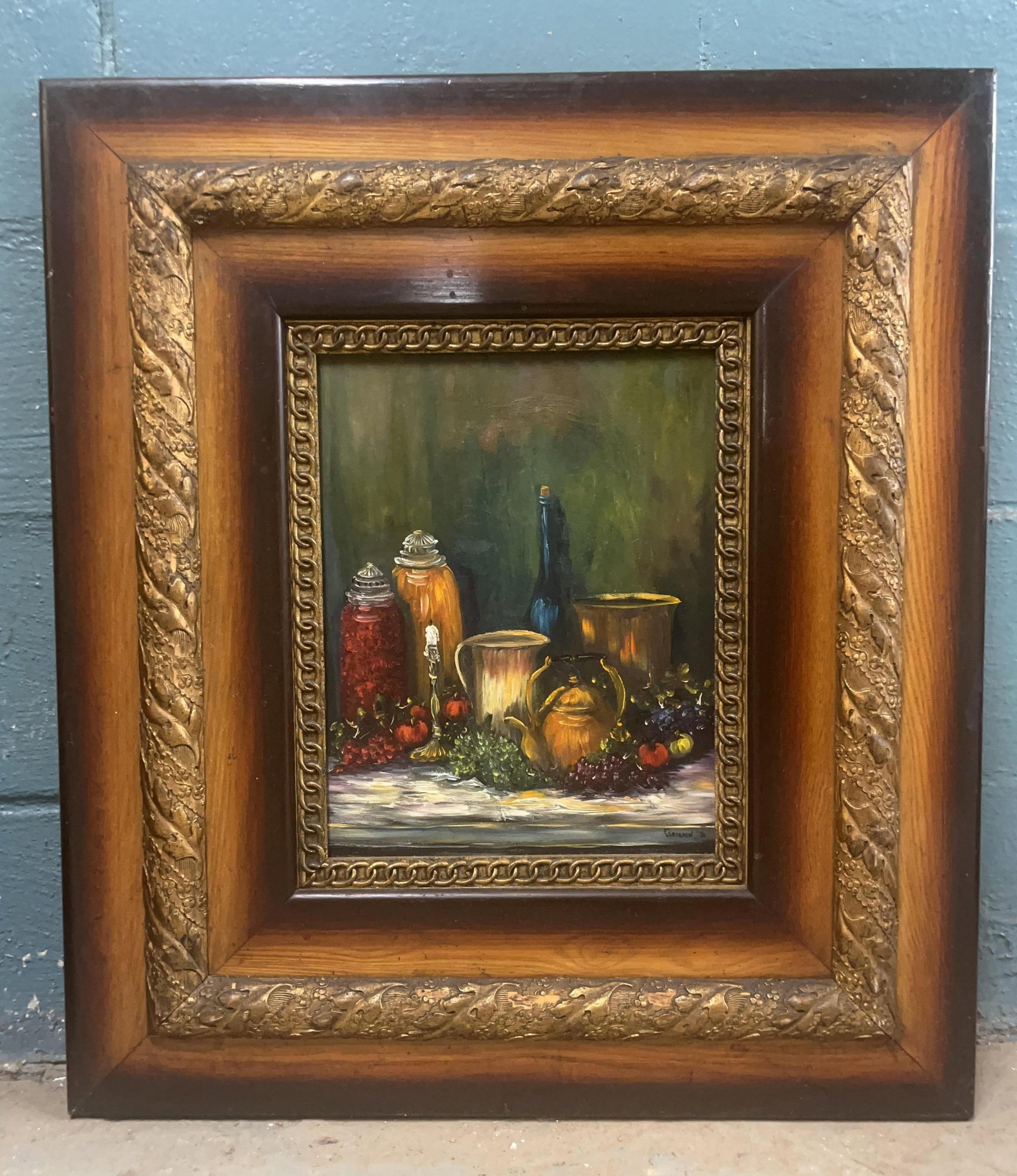 Signed Still Life with Fruit Oil on Panel, INV. 1292: Signed and dated to lower right, E SHELDON 70. Approx. 27.75 x 24.75 x 1.5 inches.