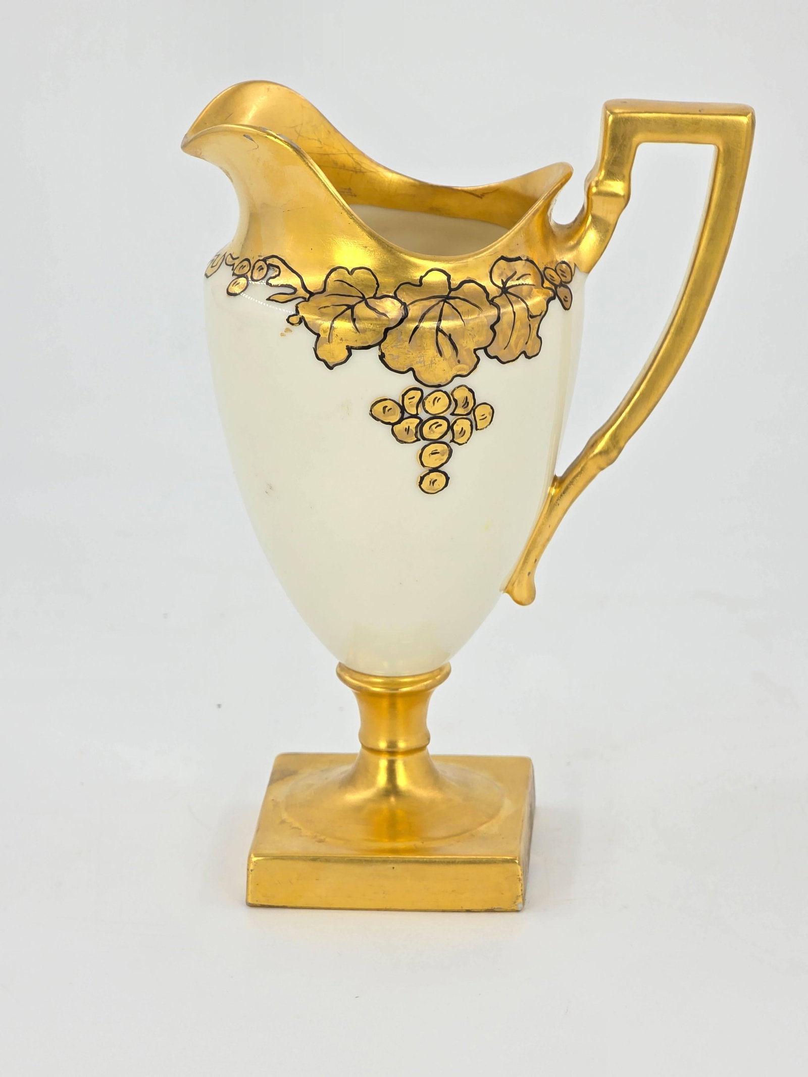 Willets Belleek Porcelain Creamer Pitcher, Art Nouveau Gold Design, INV. 1308: With marking. Approx. 6 x 4.25 inches.