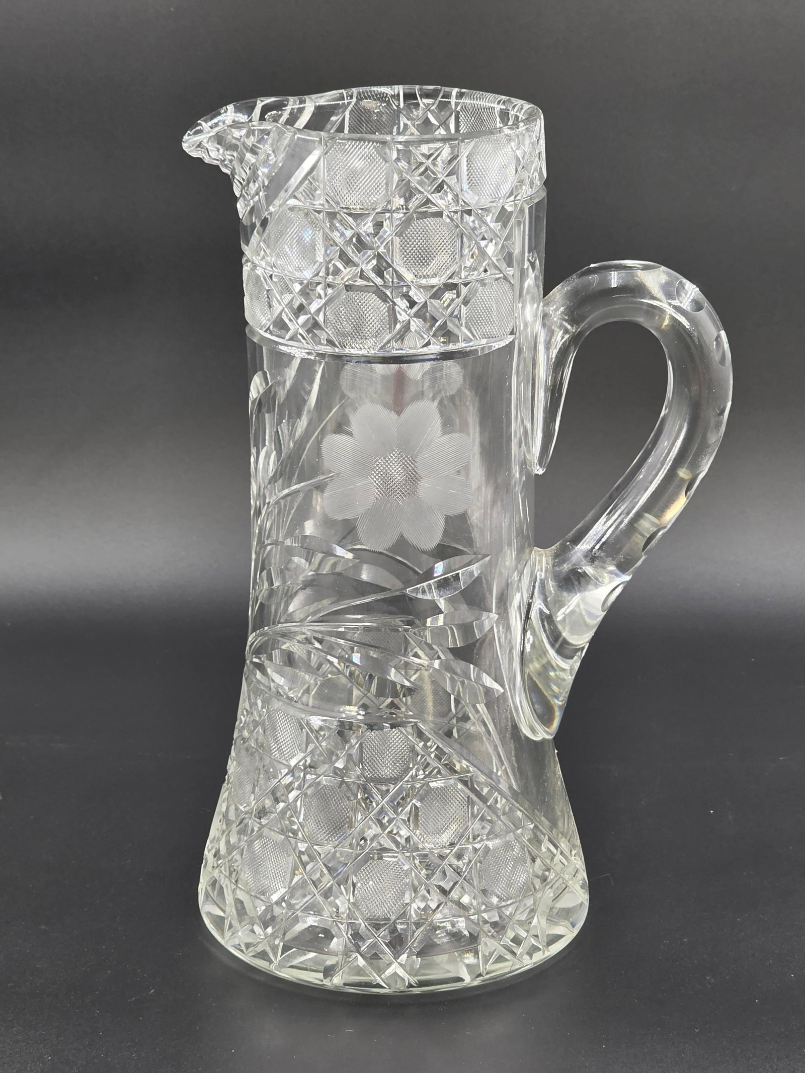 American Brilliant Cut Crystal Floral Pitcher, INV. 1223: Approx. height 12".