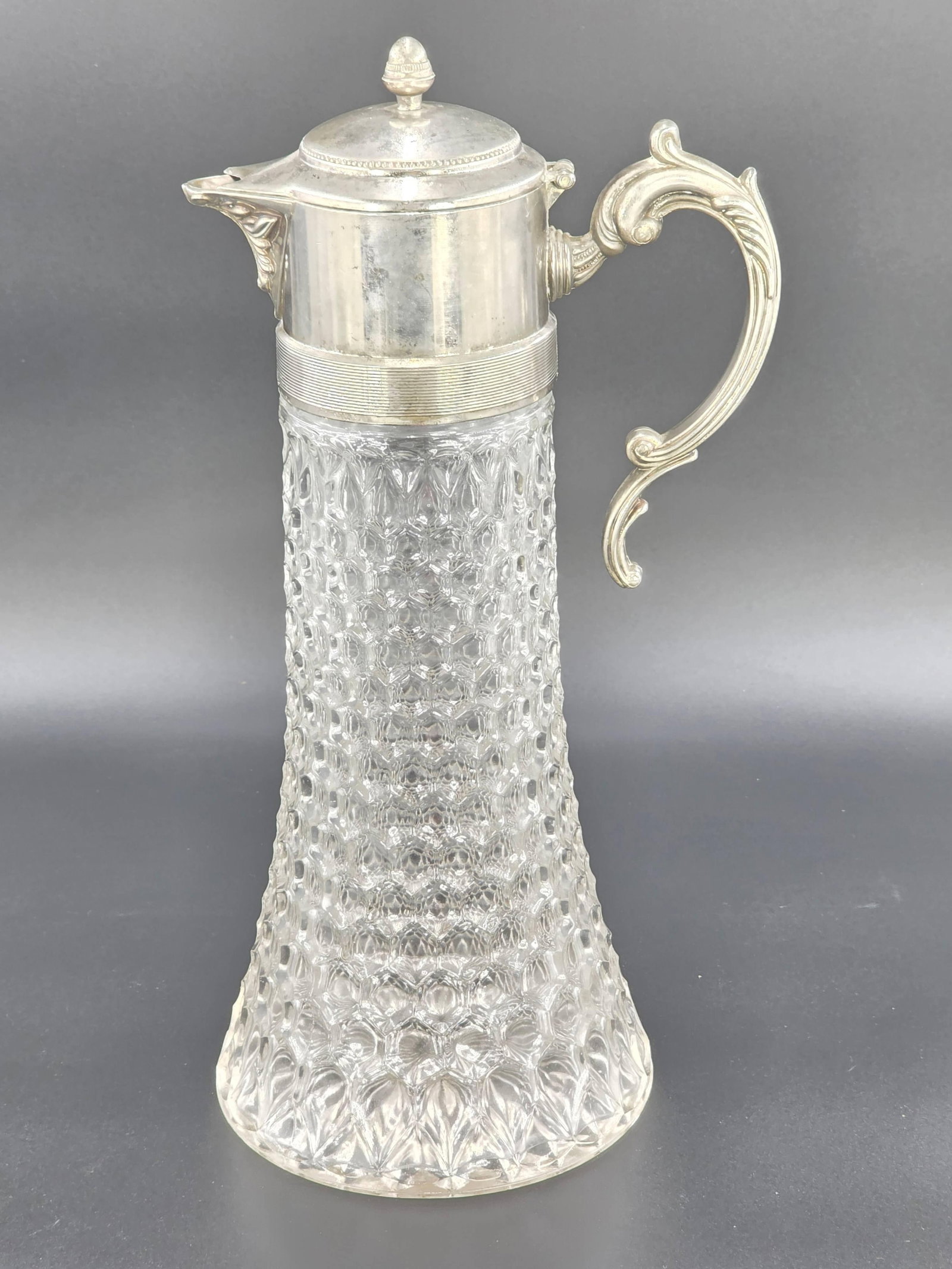 F.B. Rogers Silver Company Claret with Diamond-Point or Honeycomb Cut Glass Pattern, INV. 1222: Approx. height 14".