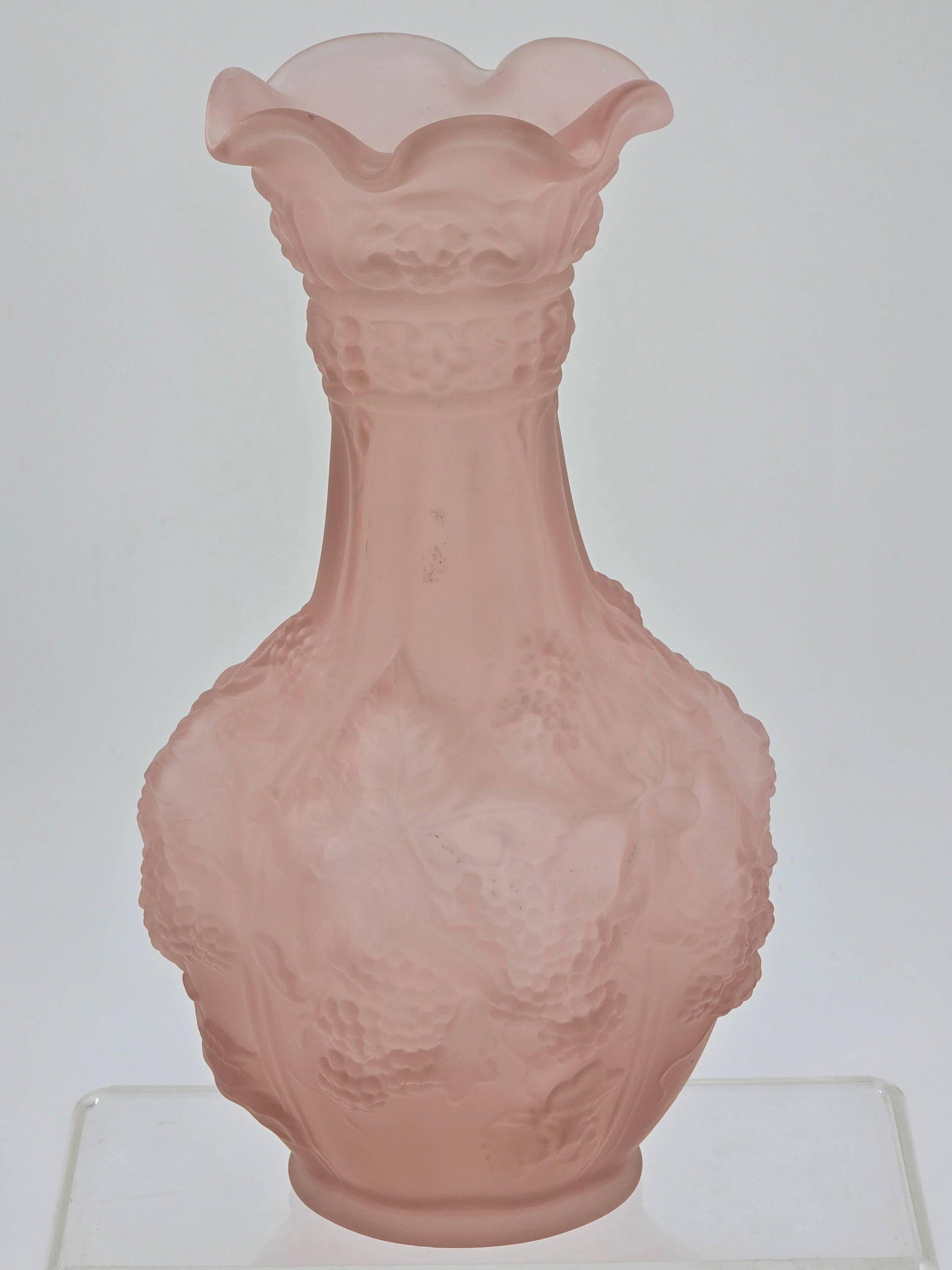 Loganberry Design Pink Satin Glass Vase, Vintage, INV. 1201: Approx. height 10 1/4".