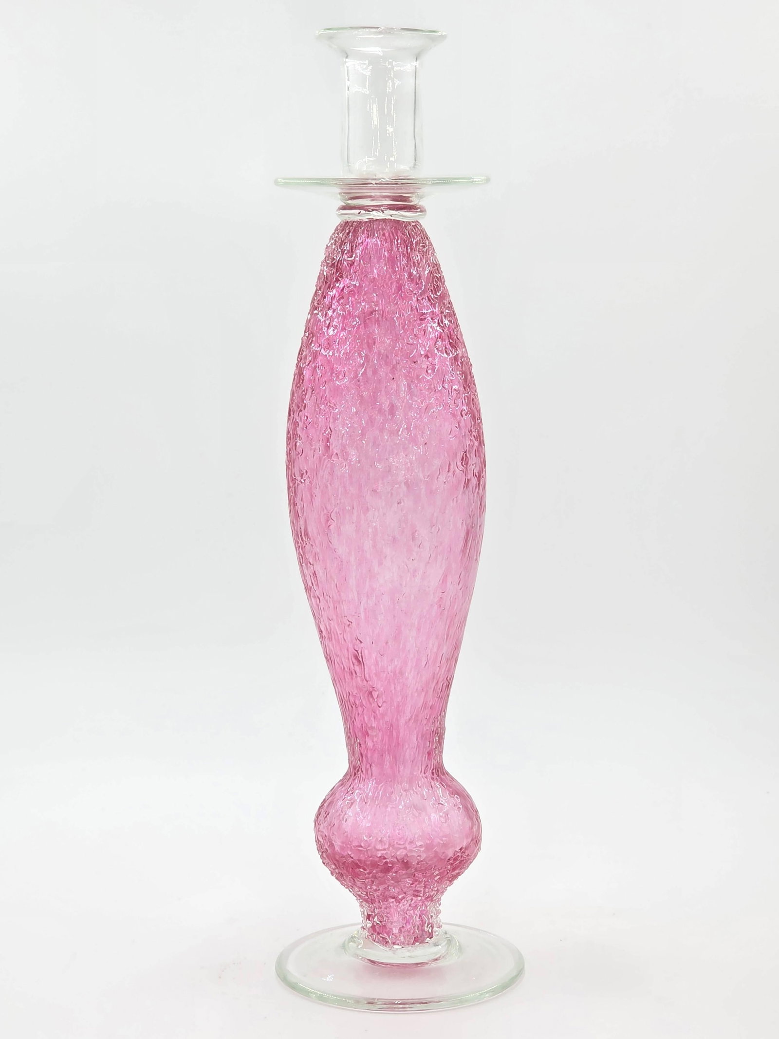 Murano Style, Possibly Pieper Glass, Cranberry Candlestick, INV. 1288: Approx. 14.75 x 3.825 x 3.825 inches.