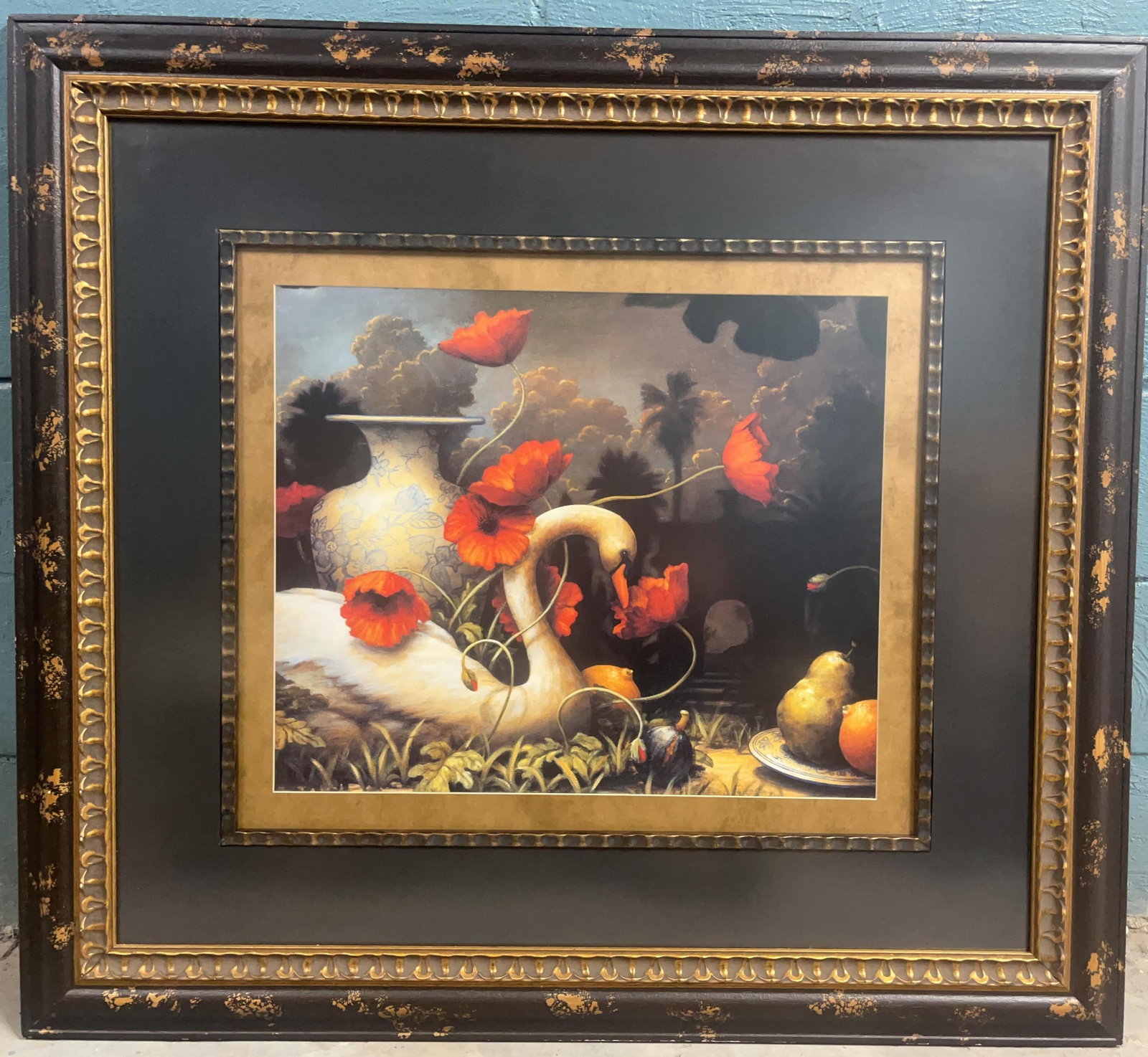 Kevin Sloan "The Seduction of Cygnus" Print, INV. 1297: Approx. 48.5 x 42.5 x 1.25 inches.