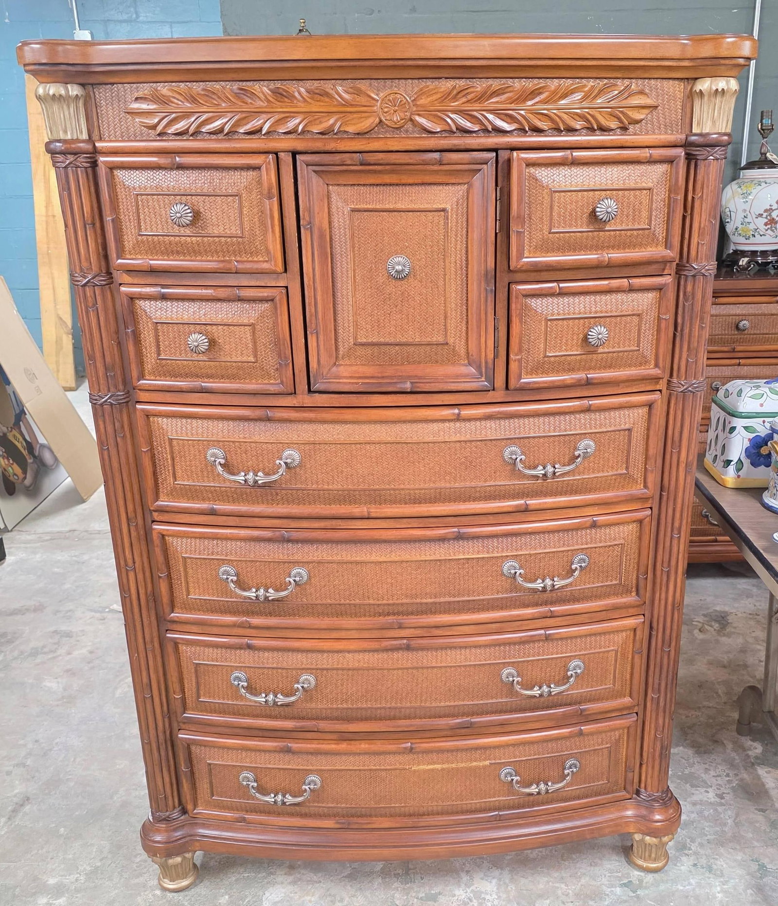 Contemporary Palm, Bamboo and Floral Chest of Drawers, INV. 3004: Approx. 61 x 43 x 18 inches.