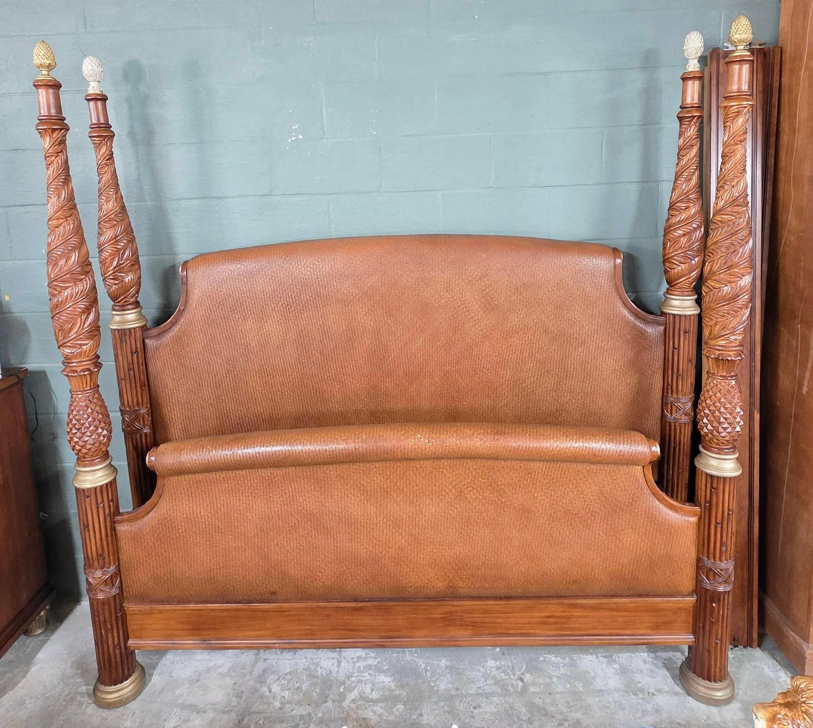 Contemporary Palm, Bamboo and Floral King Size Bed Frame, INV. 3007: Approx. height 83 inches.