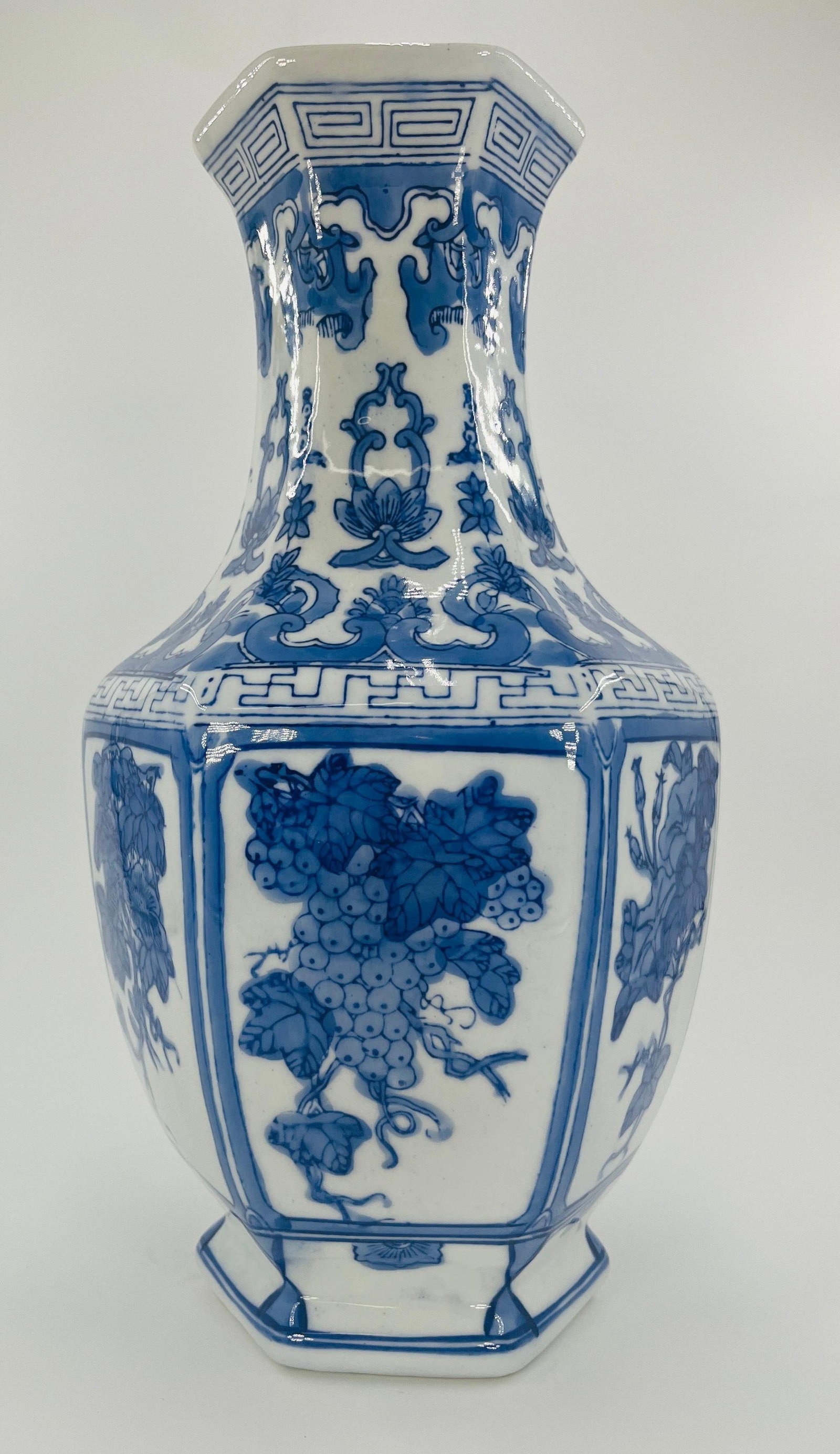 Chinese Hexagonal Blue and White Porcelain Vase, INV. 1252 (1 of 5)