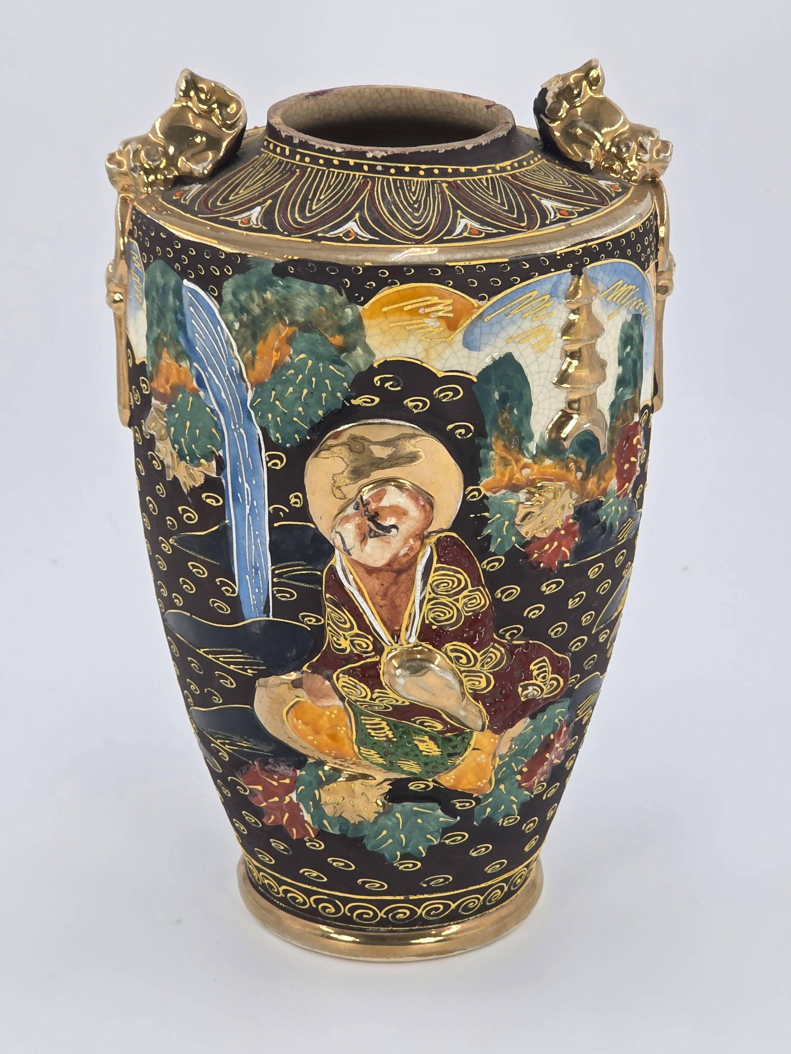 Japanese Satsuma Vase with Moriage, INV. 1080: Approx. 12 1/4" height.