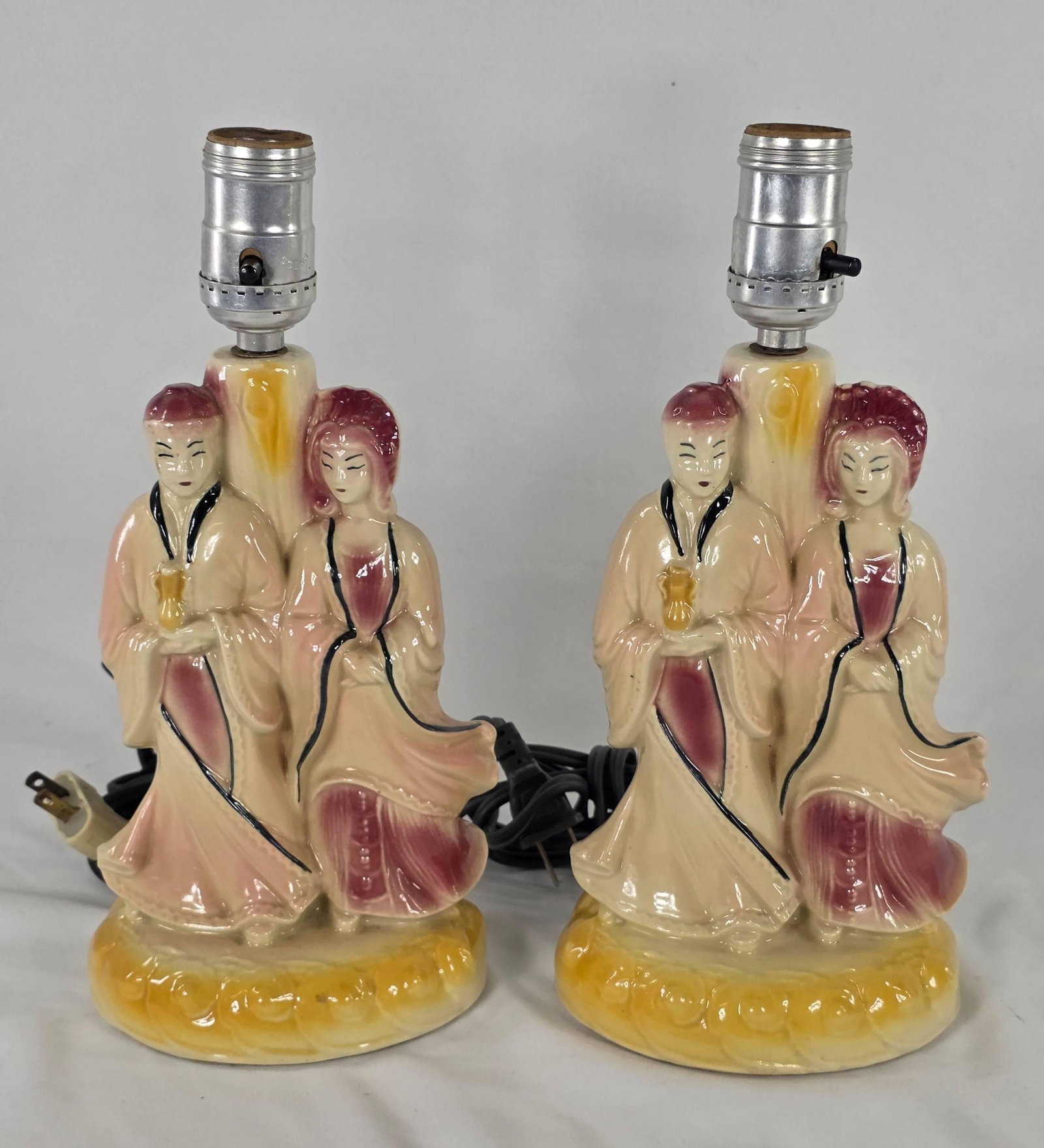 Pair of Shawnee Pottery Lamps, INV. 1164: Approx. height to top of pottery 8 1/2".