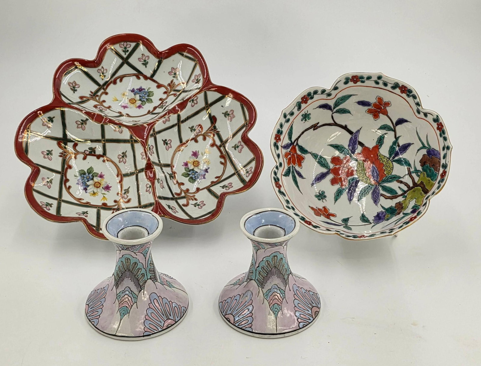4 Asian Items, incl. Chinese and Chinoiserie, INV. 1185: Approx. largest width 10 3/8:. With marking.