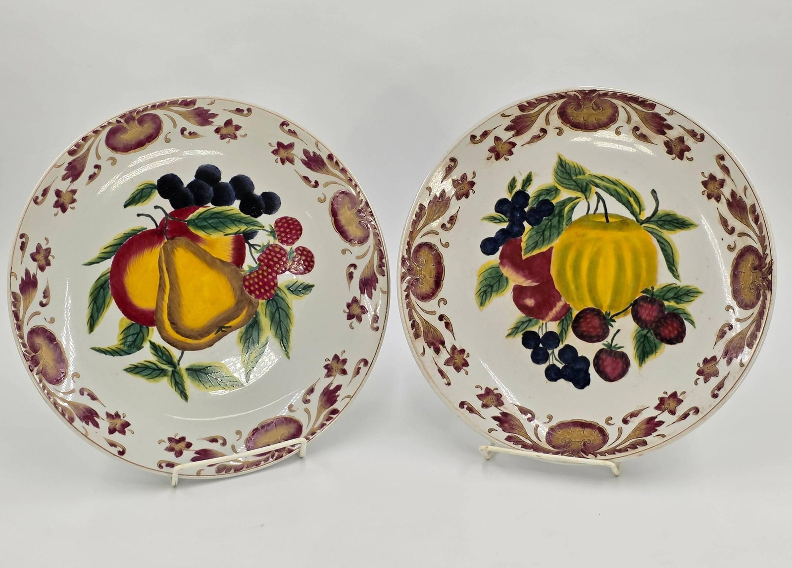 Pair of Asian Accent Fruit Serving Plates, INV. 1180: Approx. dia. 10 1/4". With marking.
