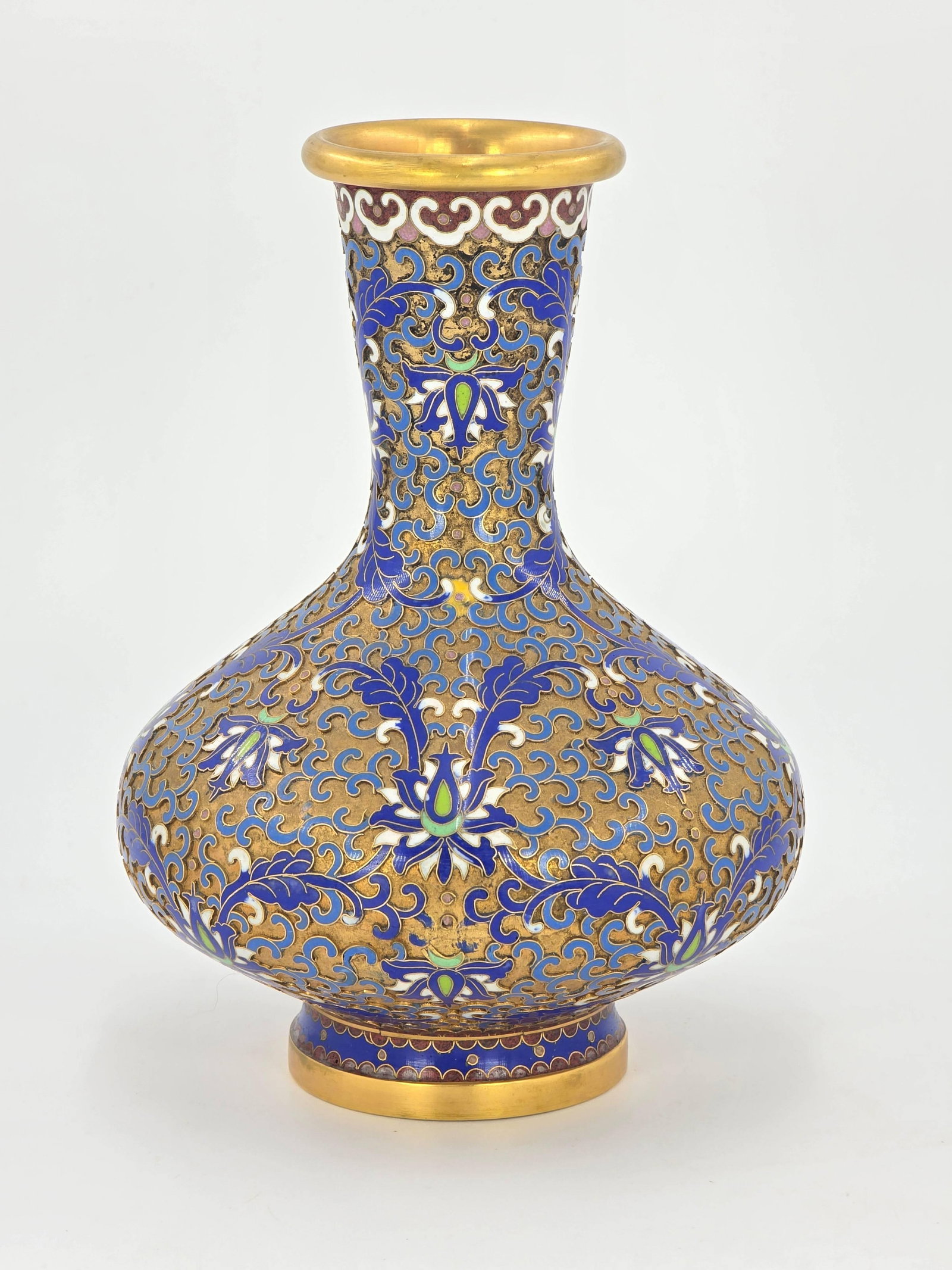 Chinese Cloisonne Enamel Vase, Blue, Gold and White, INV. 1303 (1 of 4)
