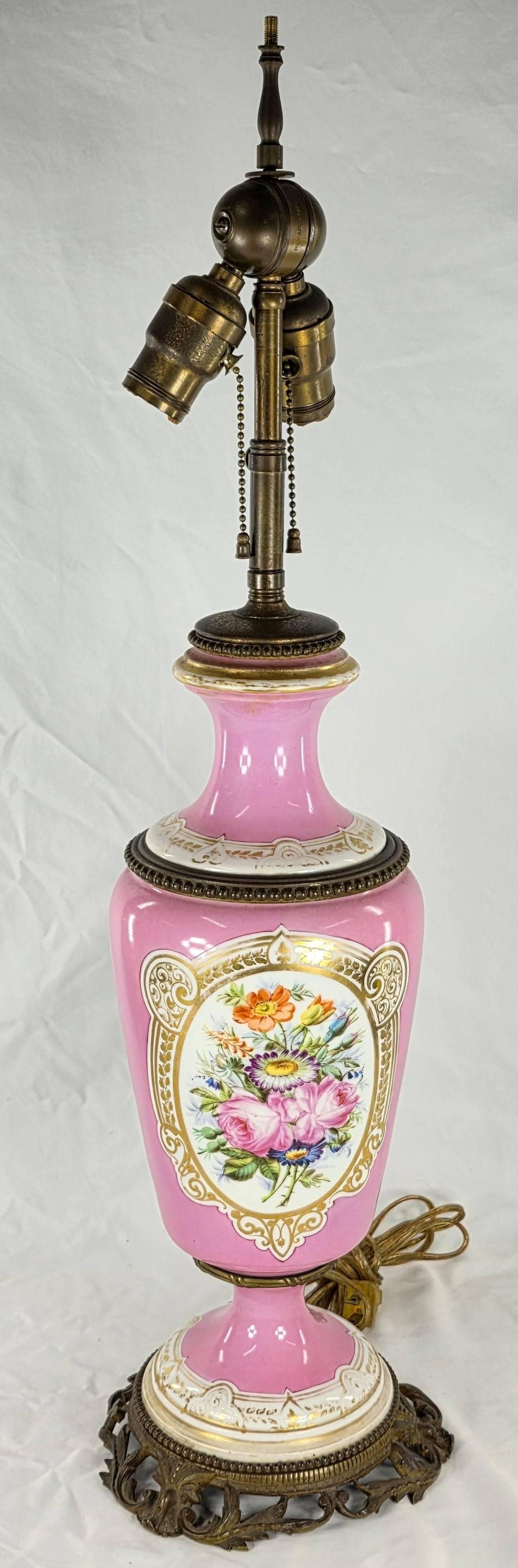 French or Old Paris Style Lamp, INV. 1257: Approx. height to finial 27 1/4".