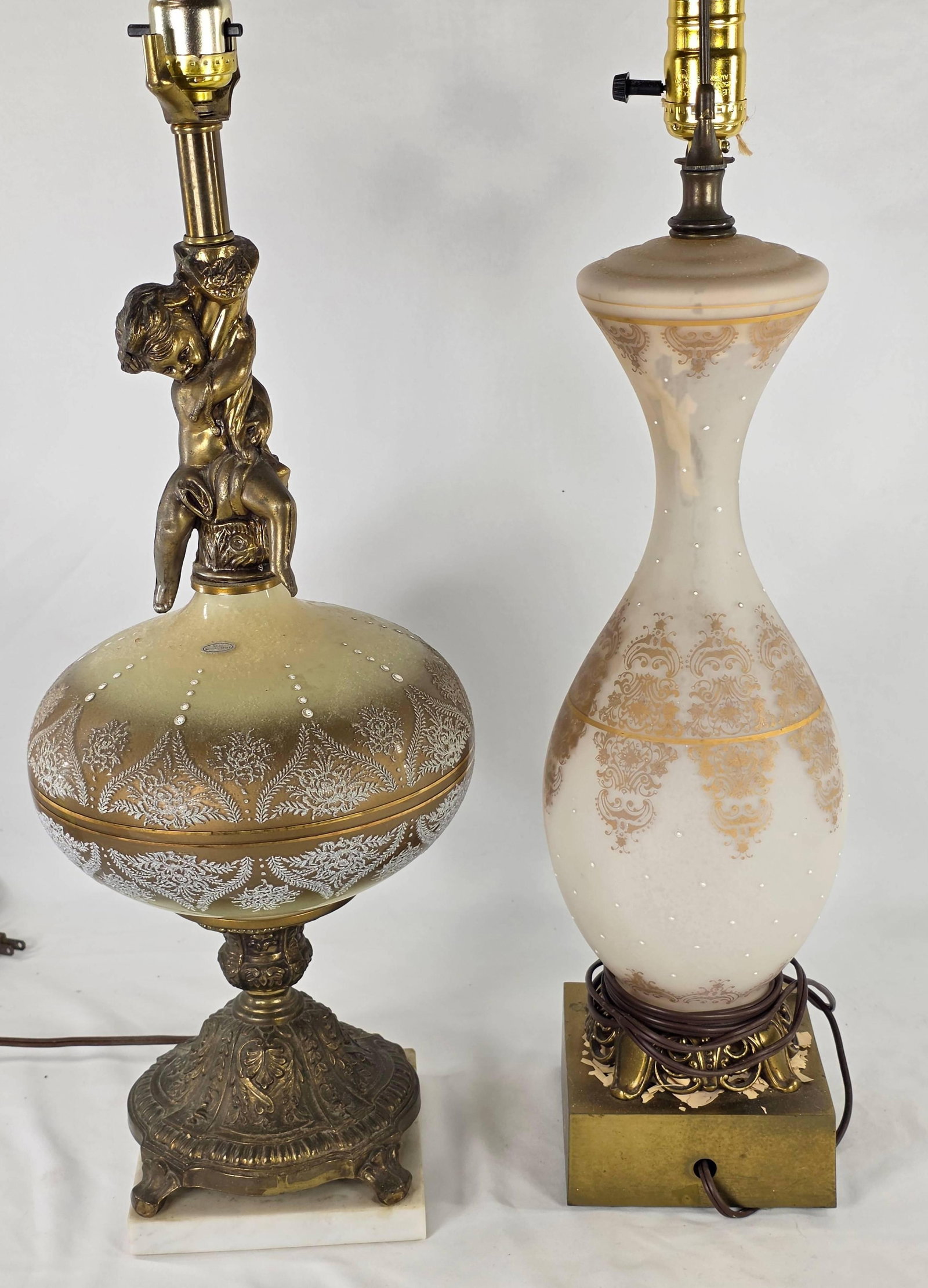 French Lamp with Cherub and Frosted Glass Lamp, INV. 1167: Approx. height to top of frosted glass 18".