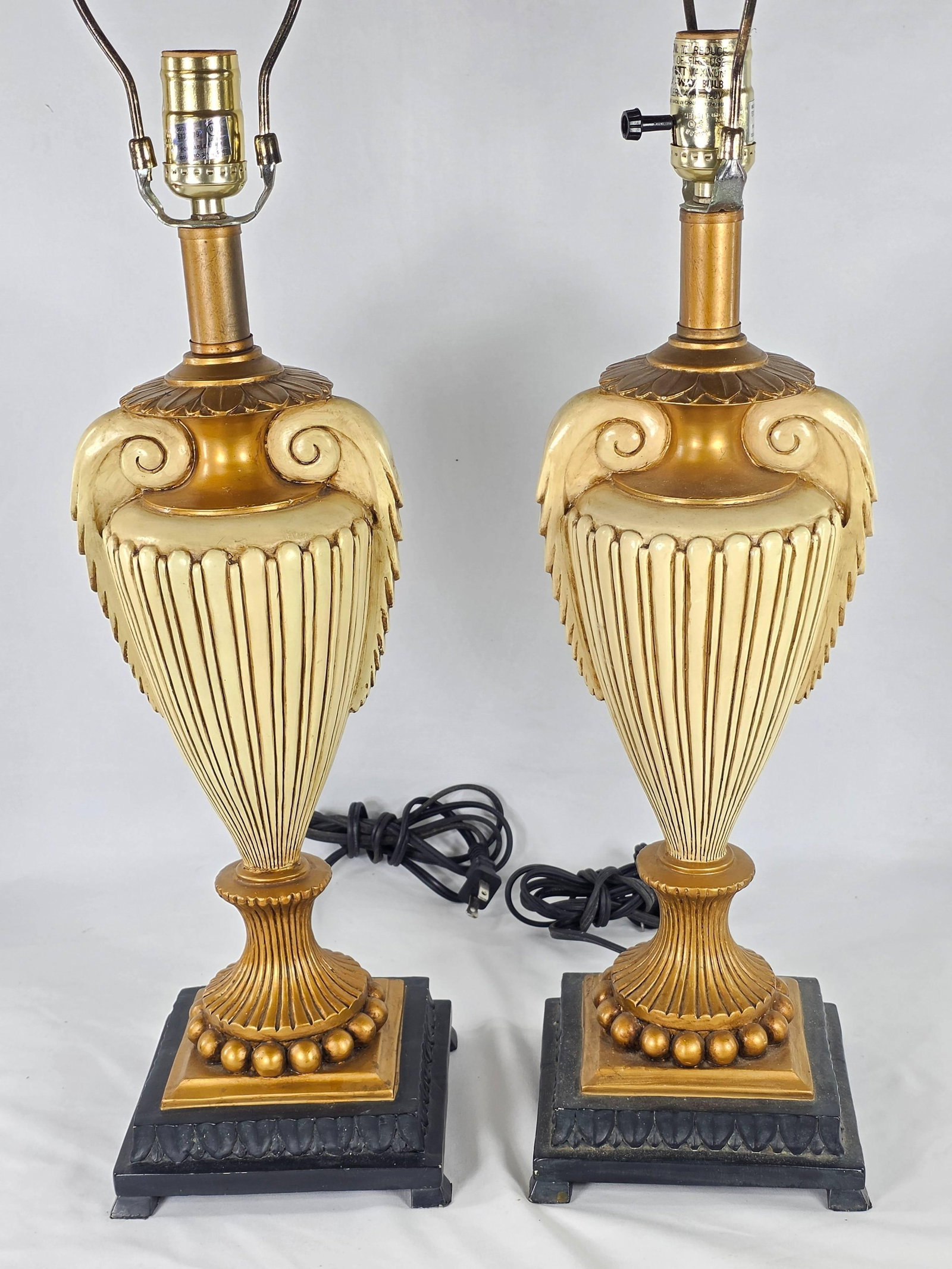 Pair of Hollywood Regency or French Neoclassical Style Lamps, Vintage, INV. 1162: Approx. height to top of finial 27 3/4".
