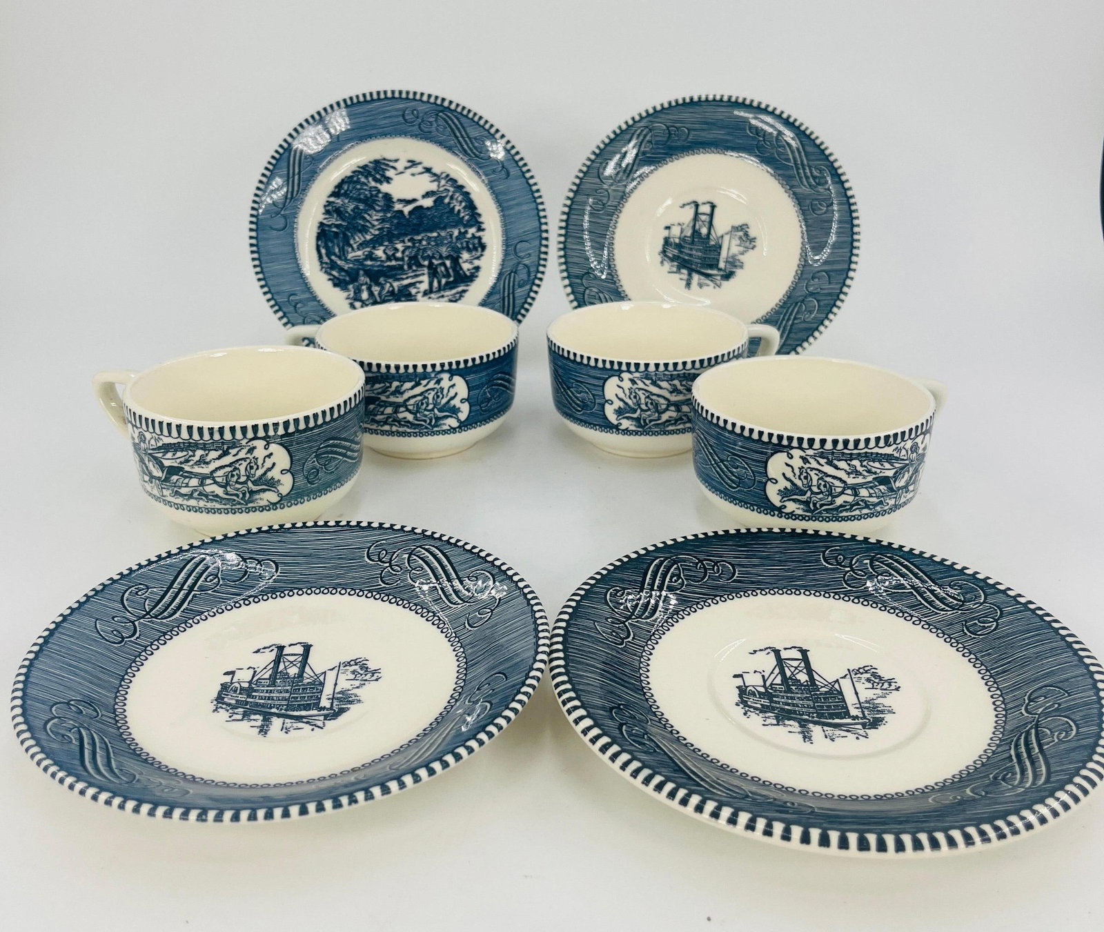 Currier and Ives Set, 8 pieces, INV. 1154: Approx. dia. saucer 6 3/8".